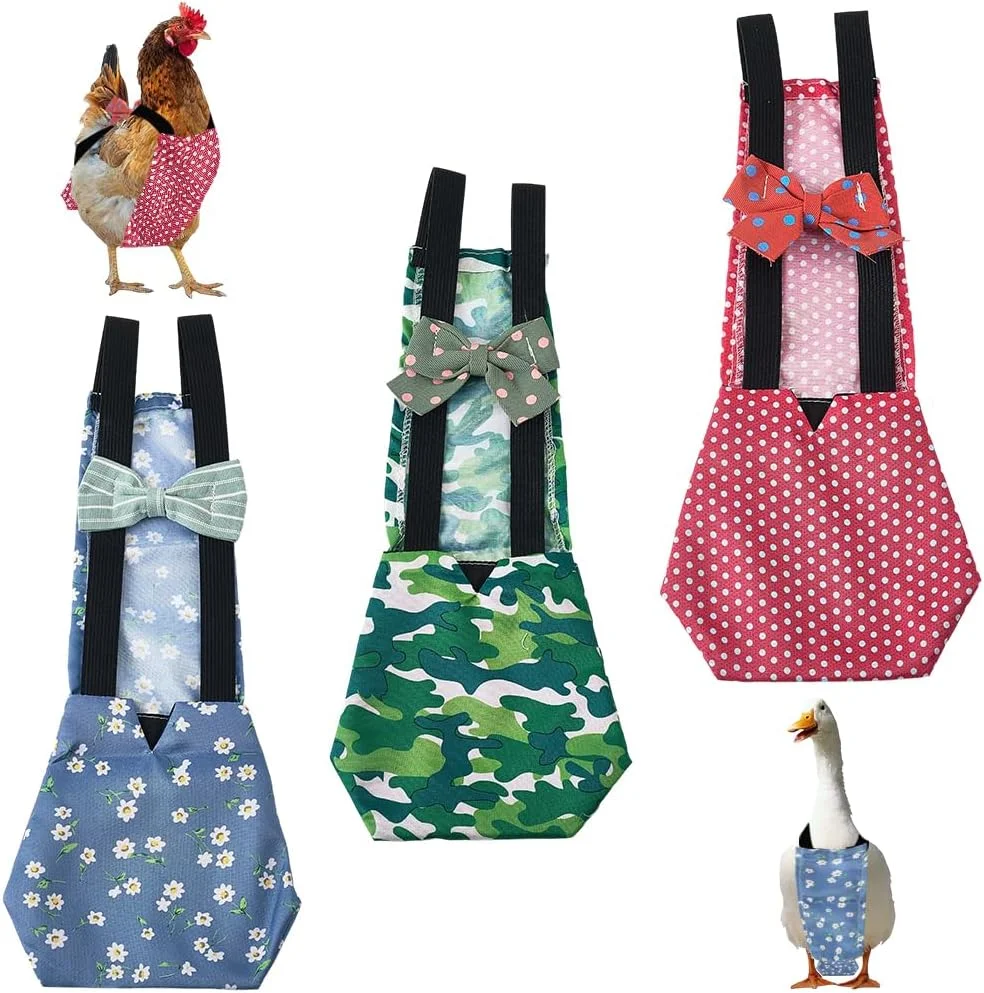 CREATCABIN 3 عدد پوشک حیوانات خانگی 3 مدل مختلف، پوشک اردک پلی استر قابل شستشو ضد آب قابل تنظیم، لوازم جانبی لباس اردک قابل استفاده مجدد با پاپیون برای مرغ ها 31x13 سانتی متر