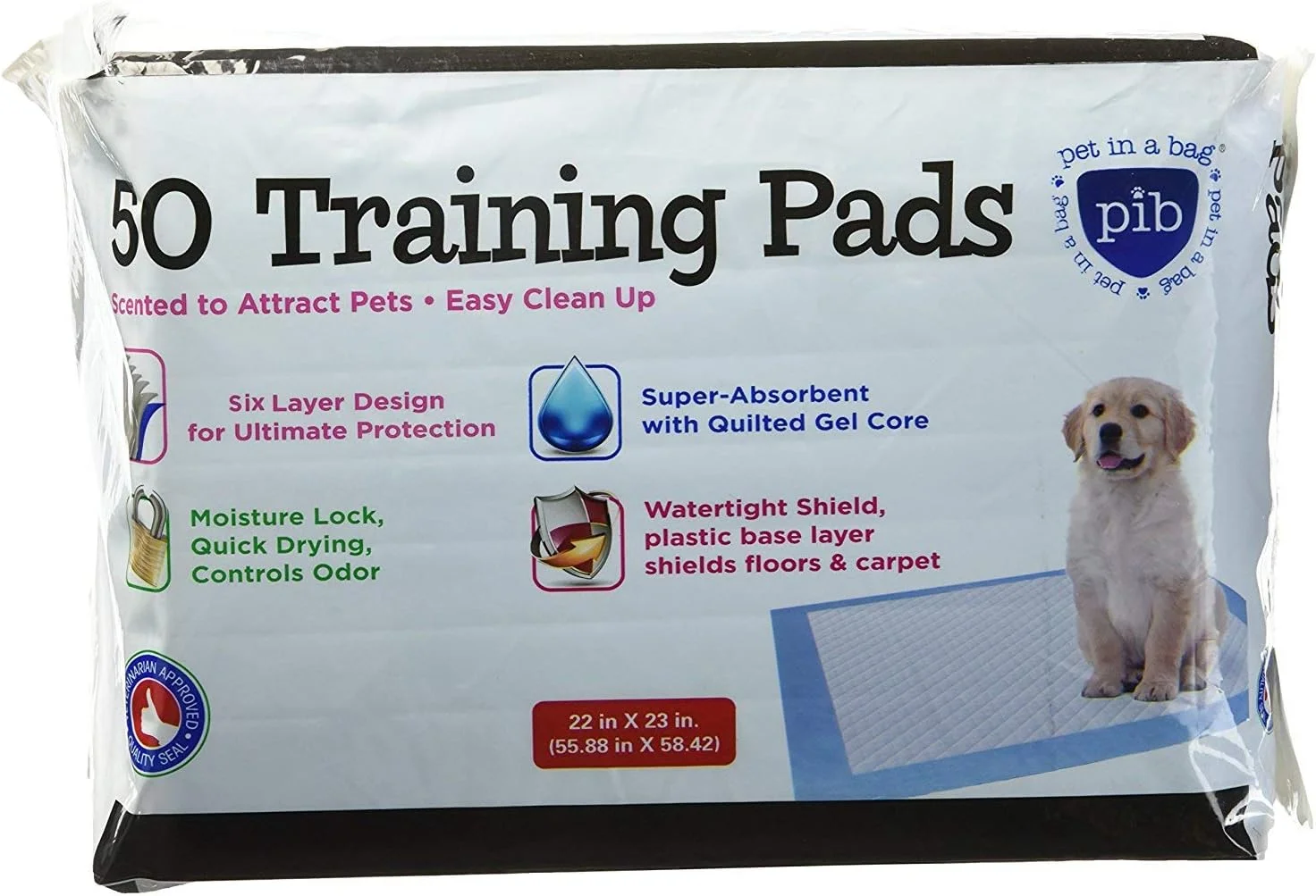 پدهای آموزشی سگ گروه Creative Pet - پدهای ادرار فوق العاده جاذب با هسته ژل لحافی و فناوری کنترل بو، 56 سانتی متر در 58 سانتی متر، بسته 50 عددی