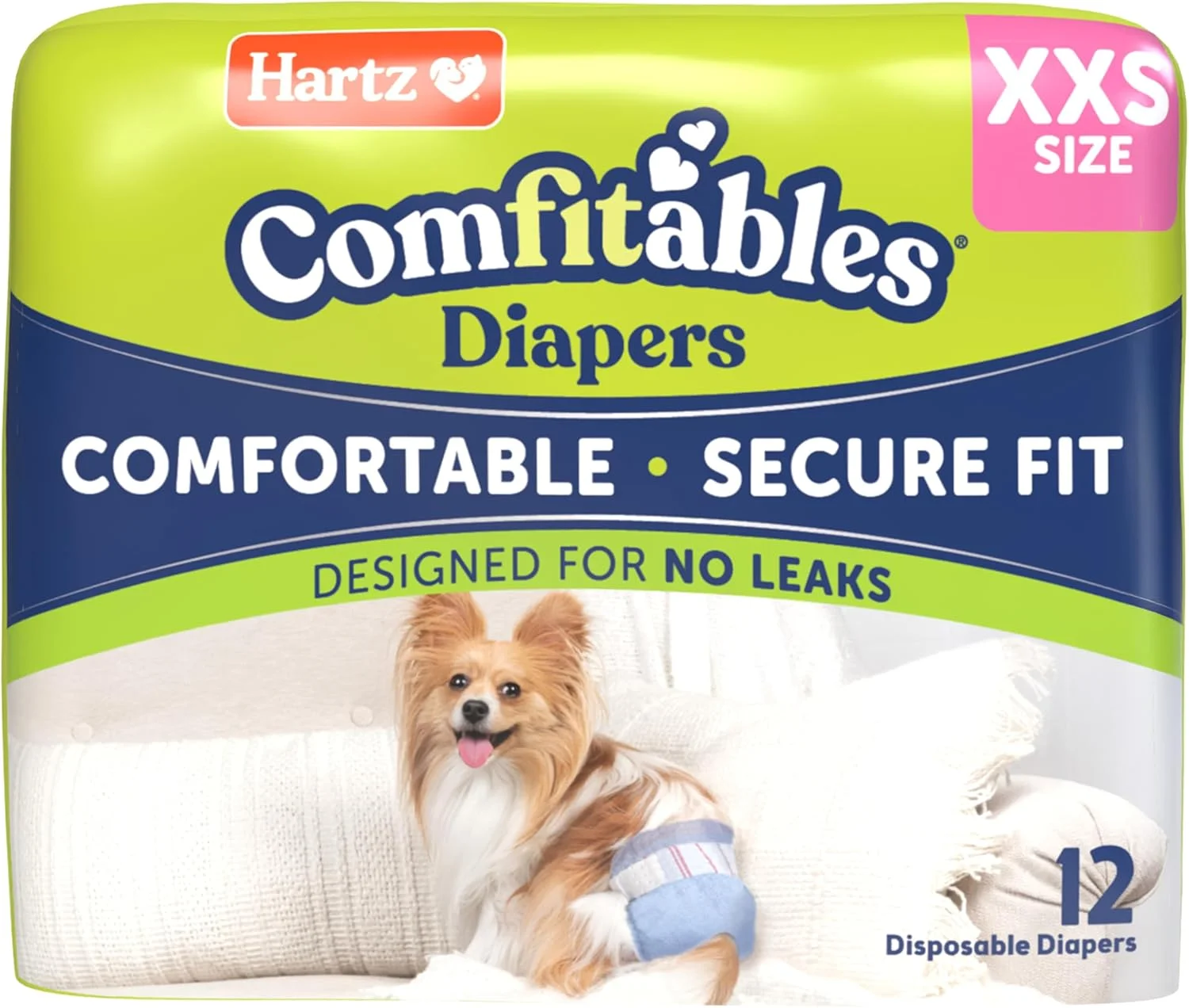 پوشک سگ یکبار مصرف Hartz® Comfitables®، سایز XXS، بسته 12 عددی، با فیت راحت و مطمئن، استفاده آسان، فوق العاده جاذب برای سگ های نر و ماده
