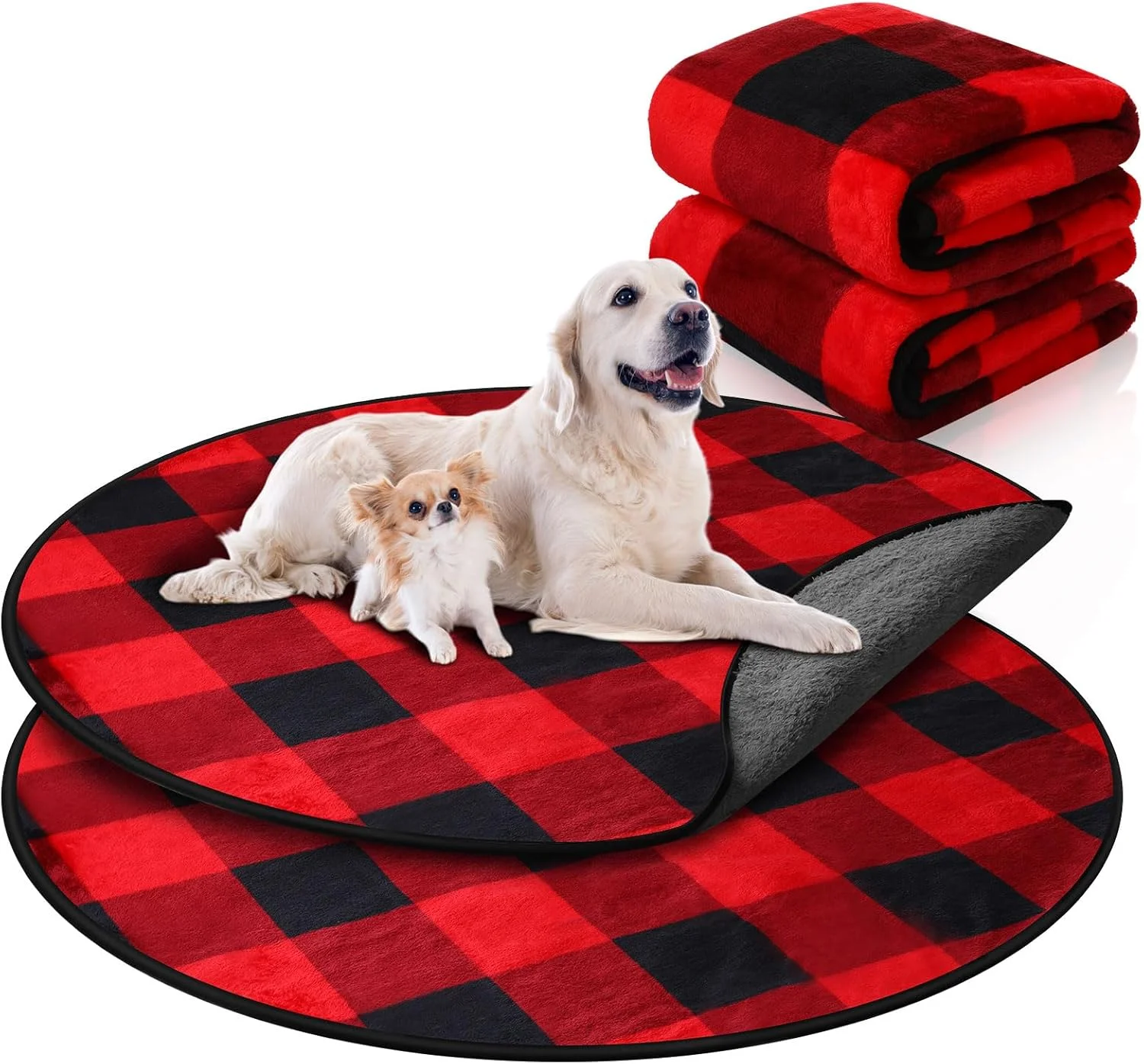 بسته 2 عددی پد سگ و گربه 90 سانتی‌متری طرح بوفالو، پدهای ضدآب قابل شستشو برای آموزش ادرار حیوانات خانگی، پد پتوی توله سگ قرمز و مشکی، محافظ روکش مبل