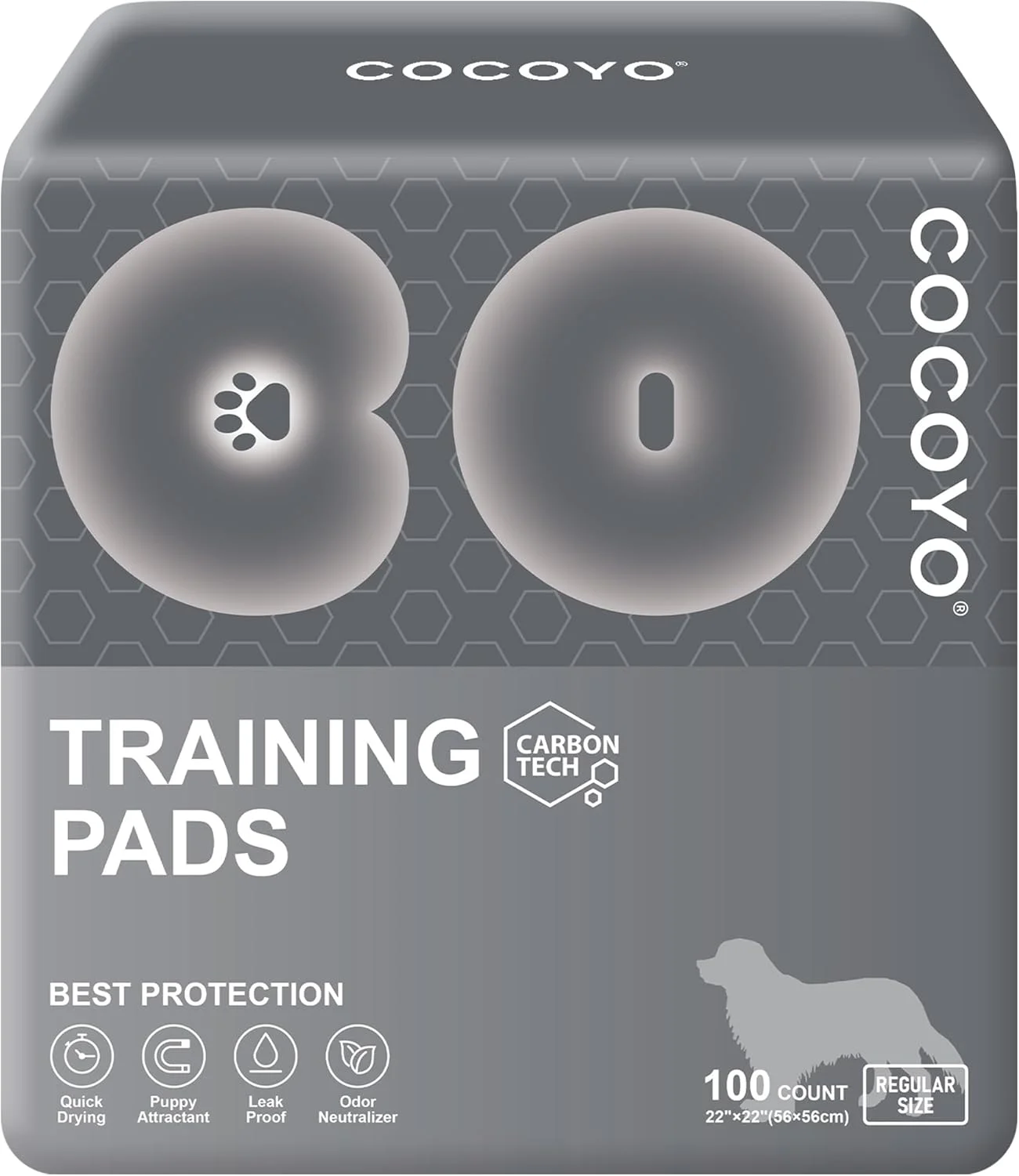 پدهای آموزشی سگ COCOYO 丨 پدهای آموزشی سگ با جذب کربن و از بین برنده بوی ادرار 丨 پدهای ادرار سگ زغالی ممتاز (100 عدد، 55x55 سانتی متر)، خاکستری