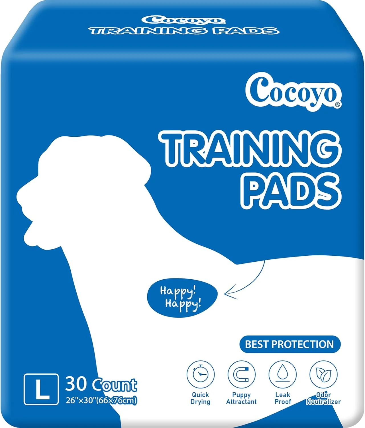 پدهای آموزشی سگ COCOYO سایز بزرگ 丨 پدهای ادرار سگ برای از بین بردن بوی ادرار 丨 بسته اقتصادی پد ادرار سگ درجه یک (30 عدد، L 66x76 سانتی متر)