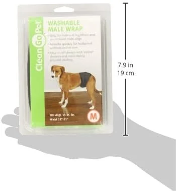 باند دور کمر سگ نر قابل شستشو Clean Go Pet - باندهای قابل استفاده مجدد برای سگ های نر دچار بی اختیاری ادرار - سایز متوسط، مشکی