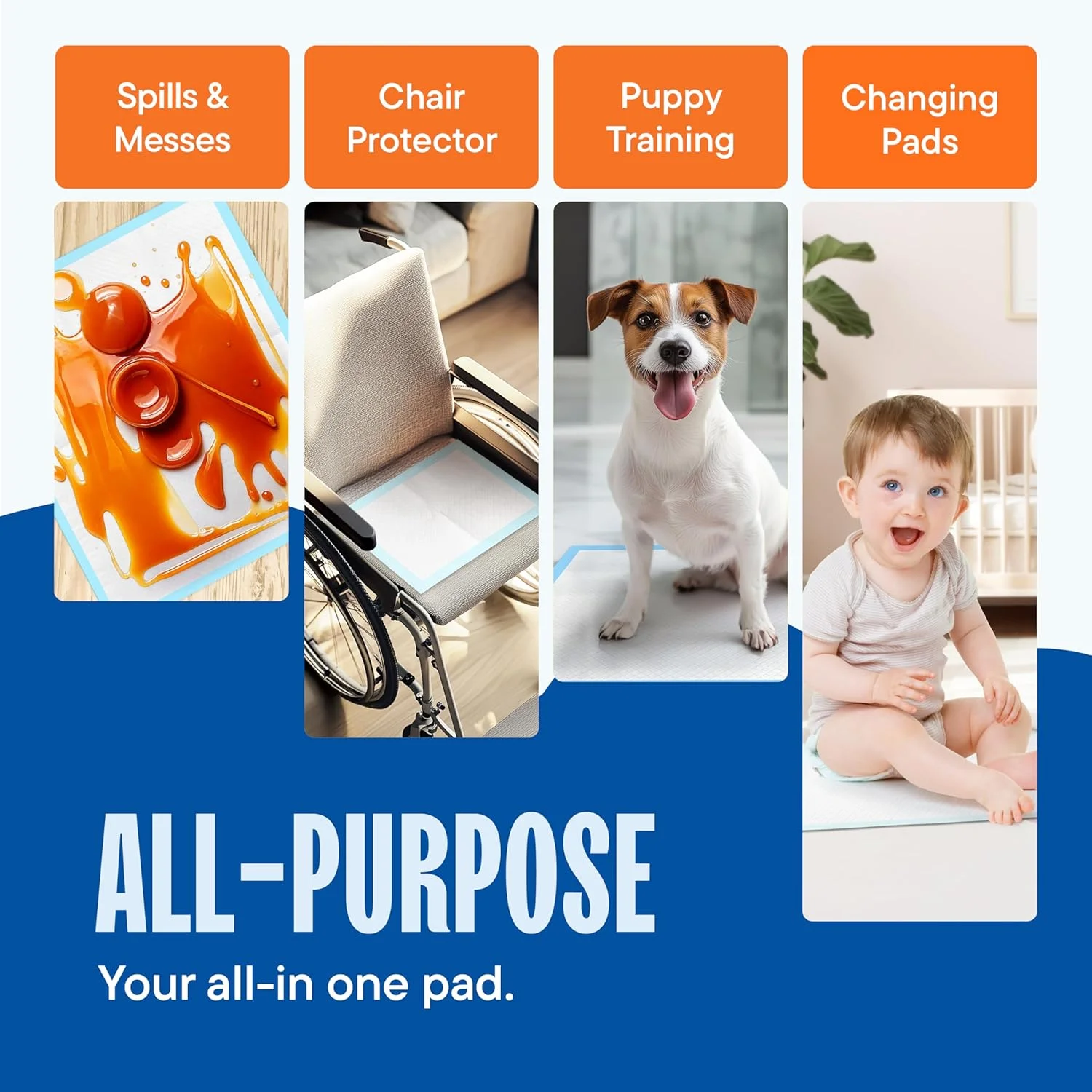 پدهای یکبار مصرف [بسته 50 عددی] زیرانداز 43x61 سانتی متر - پد ادرار برای سگ، توله سگ - پد میز تعویض پوشک برای نوزاد - محافظ تخت و صندلی برای سالمندان - پد آموزش دستشویی حیوانات خانگی - ضد نشت