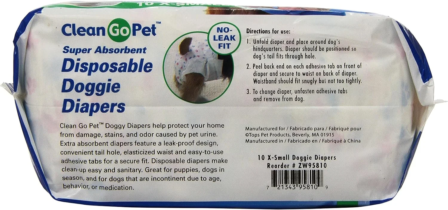 پوشک سگ یکبار مصرف Clean Go Pet - پوشک مناسب برای سگ های دارای بی اختیاری، سگ های ماده در دوره فحلی و توله سگ ها، خیلی کوچک