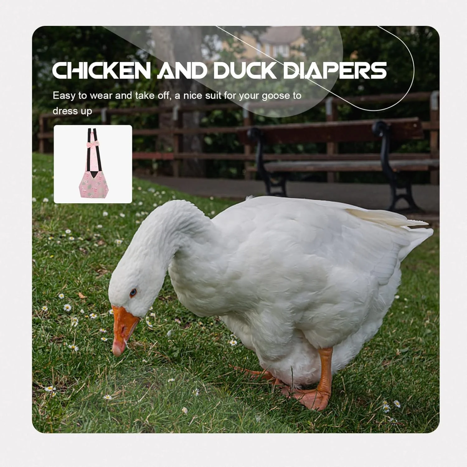 پوشک حیوانات خانگی برای مرغ، غاز و اردک، پارچه ای، قابل شستشو، با پاپیون، لباس حیوانات خانگی مزرعه برای غاز، اردک، مرغ و خروس - سفید