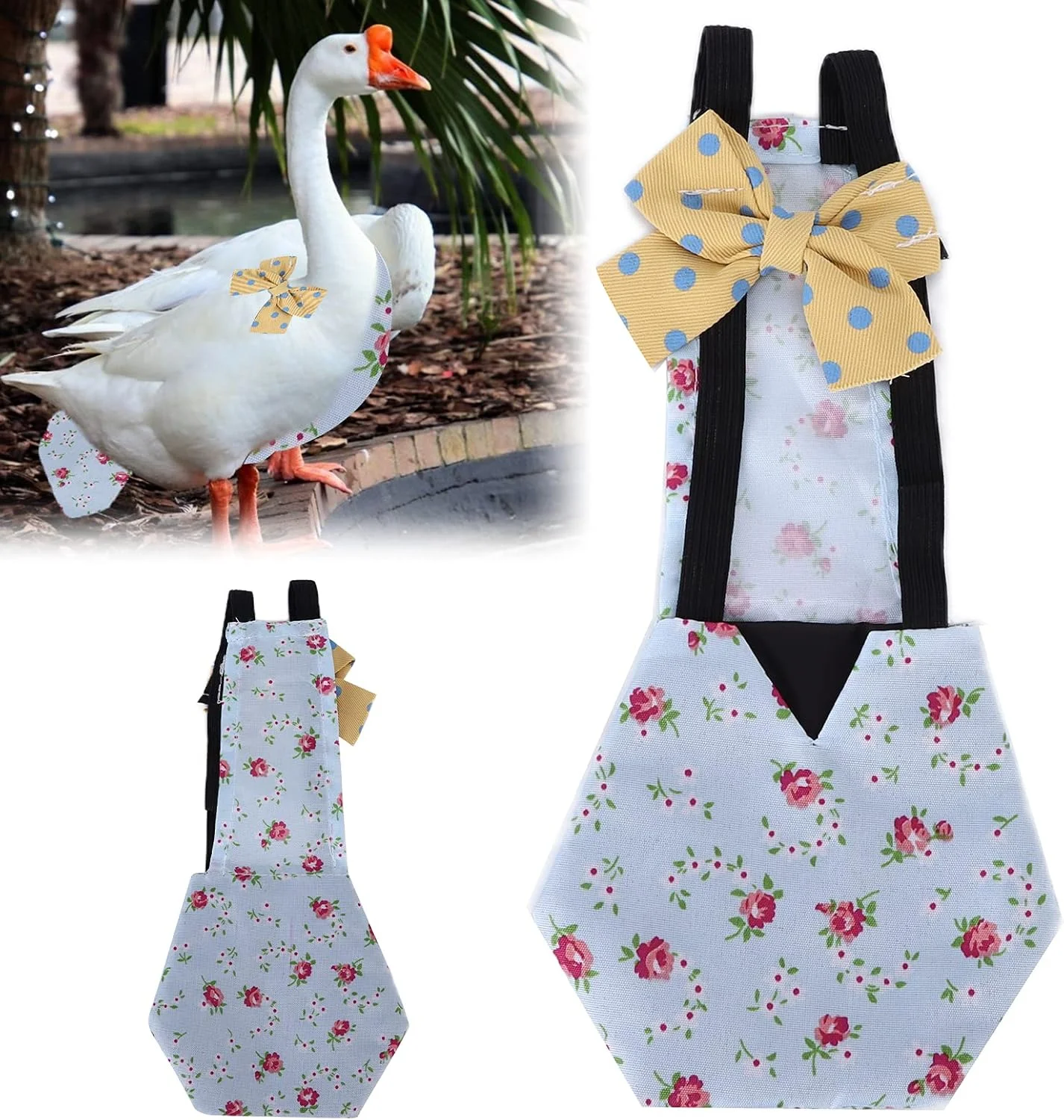 پوشک مرغ، پوشک حیوانات خانگی پارچه ای قابل استفاده مجدد برای طیور، لباس غاز تنفسی با پاپیون، پوشک اردک برای اردک های خانگی، برای خروس، مرغ و جوجه (آبی سایز M)
