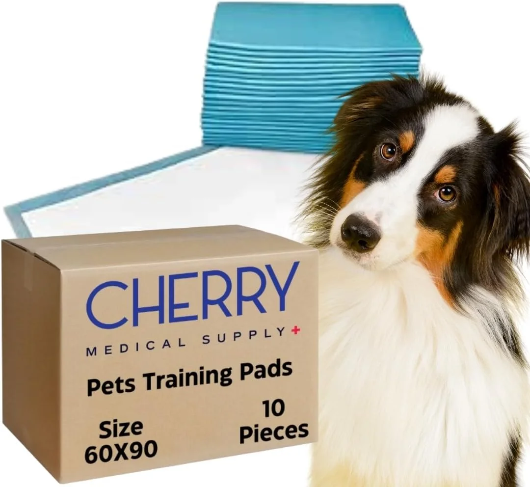 پدهای آموزشی حیوانات خانگی Cherry Medical Supply، 10 عددی، 60 در 90 سانتی متر، پدهای جاذب ادرار معمولی برای سگ ها، پدهای آموزش دستشویی ضد نشت برای توله سگ ها، گربه ها، خرگوش ها، پدهای یکبار مصرف حیوانات خانگی