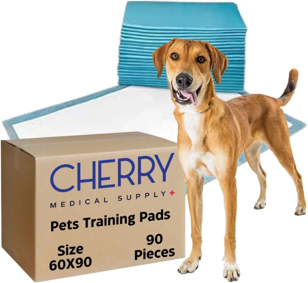 پدهای آموزشی حیوانات خانگی چری مدیکال ساپلای، بسته 90 عددی در 9 بسته بندی، 60 سانتی متر در 90 سانتی متر، سایز خیلی بزرگ، پدهای فوق العاده جاذب ادرار برای سگ ها، پدهای آموزش ادرار ضد نشت برای توله سگ ها، گربه ها، خرگوش ها
