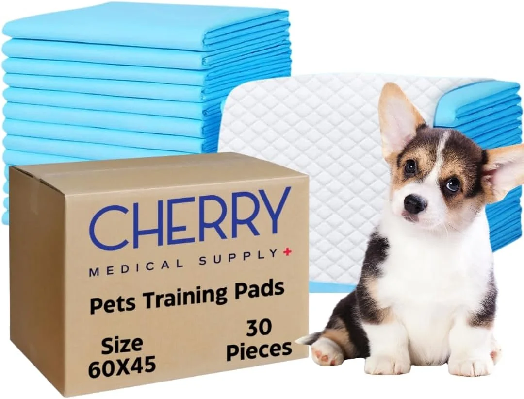 پدهای آموزشی حیوانات خانگی چری مدیکال ساپلای، 30 عددی، 60 در 45 سانتی متر، پدهای فوق جاذب ادرار برای سگ ها، پدهای ضد نشت برای آموزش توالت به توله سگ ها، گربه ها، خرگوش ها