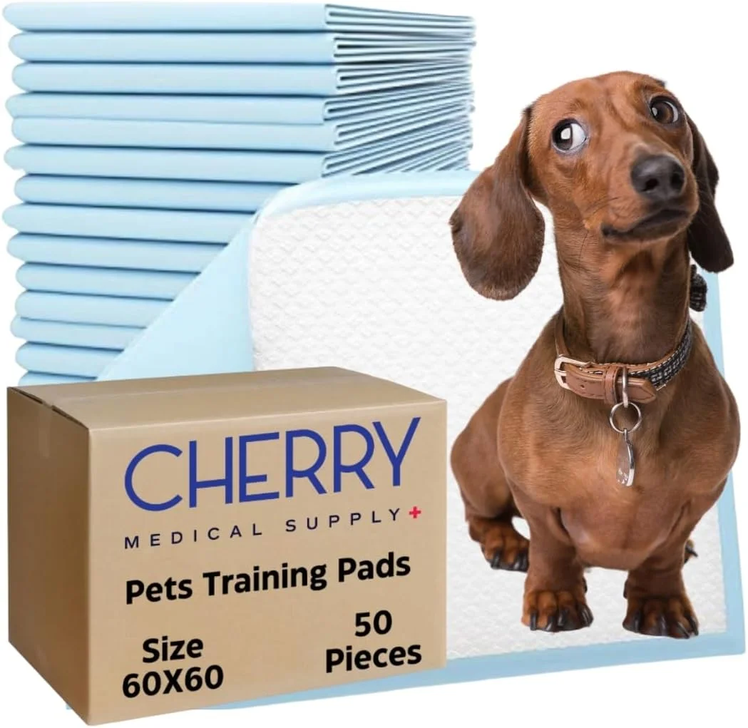 پدهای آموزشی حیوانات خانگی چری مدیکال ساپلای، بسته 50 عددی در 2 کیسه، 60 سانتی متر در 60 سانتی متر، پدهای جاذب ادرار برای سگ ها، پدهای ضد نشت برای آموزش دستشویی توله سگ ها، گربه ها، خرگوش ها