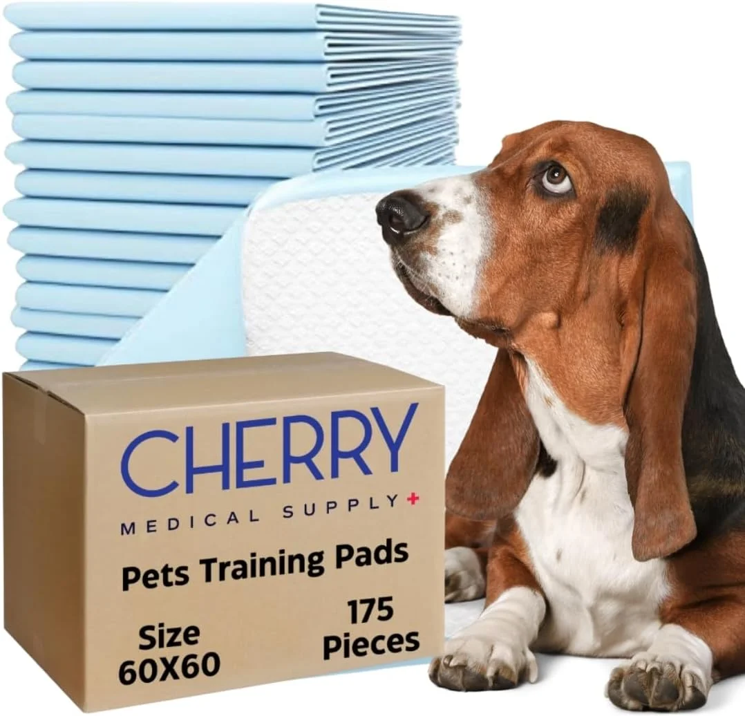 پدهای آموزشی حیوانات خانگی Cherry Medical Supply، بسته 175 عددی در 7 بسته، 60 سانتی متر در 60 سانتی متر، پدهای فوق العاده جاذب ادرار برای سگ ها، پدهای ضد نشت برای آموزش توالت به توله سگ ها، گربه ها، خرگوش ها