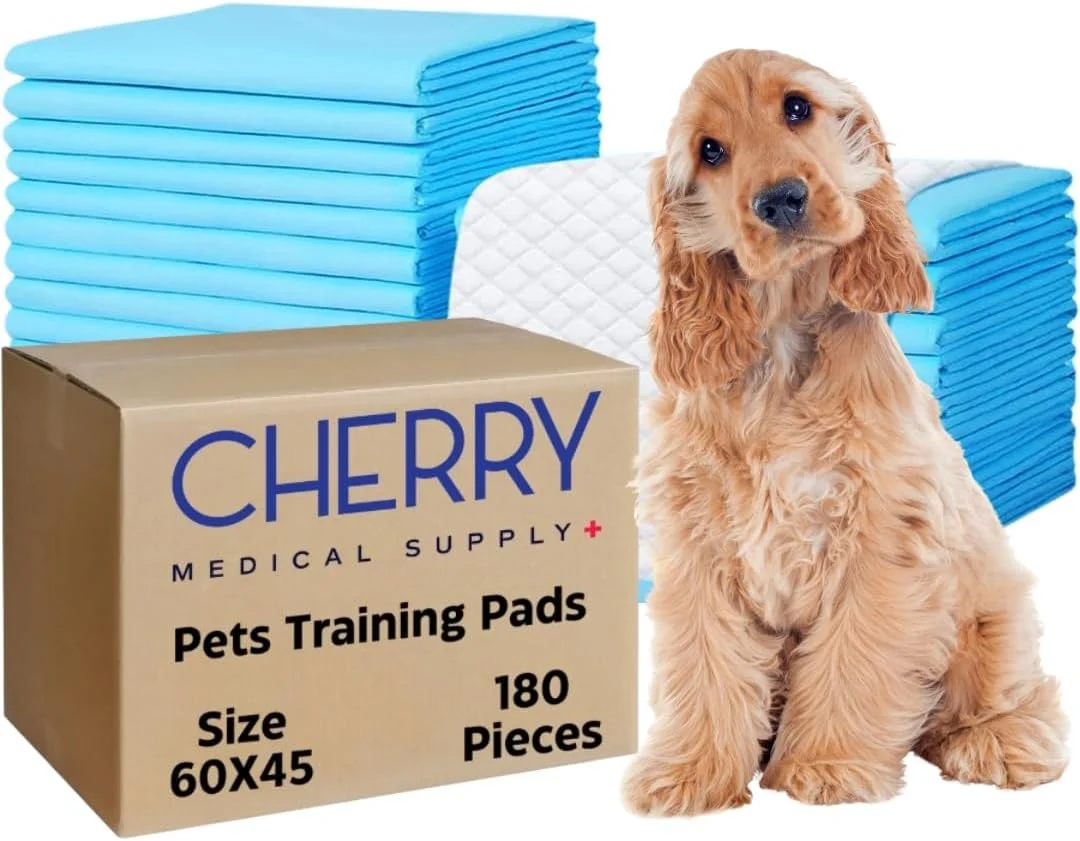 پدهای آموزشی حیوانات خانگی چری مدیکال ساپلای، 180 عددی بسته بندی شده در 6 بسته، 60 سانتی متر در 45 سانتی متر، پدهای فوق العاده جاذب ادرار برای سگ ها، پدهای ضد نشت برای آموزش توالت به توله سگ ها، گربه ها، خرگوش ها