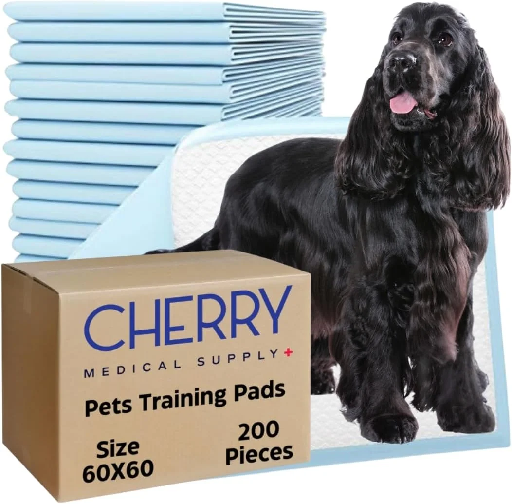 پدهای آموزشی حیوانات خانگی چری مدیکال ساپلای، 200 عددی بسته بندی شده در 8 کیسه، 60 در 60 سانتی متر، پدهای فوق العاده جاذب ادرار برای سگ ها، پدهای ضد نشت برای آموزش توالت به توله سگ ها، گربه ها، خرگوش ها