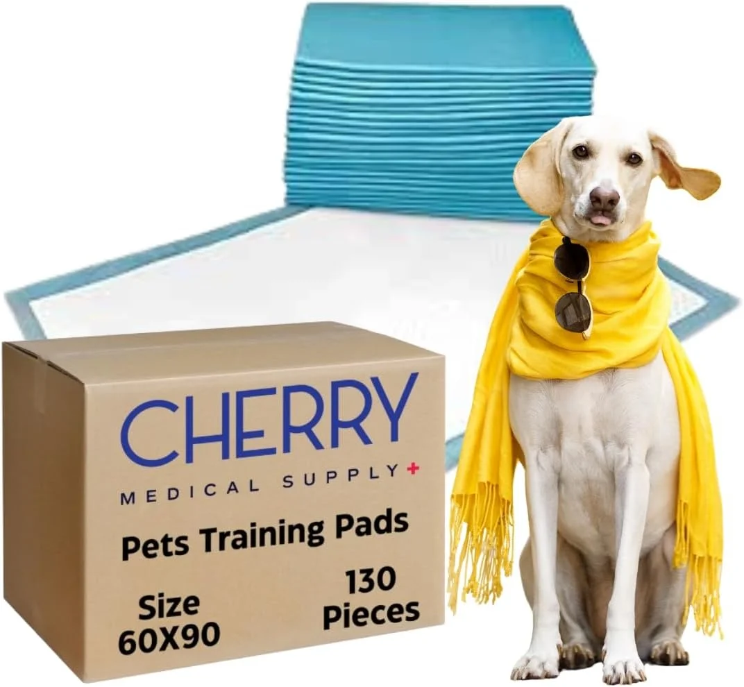 پدهای آموزشی حیوانات خانگی Cherry Medical Supply، سایز بزرگ XL، ابعاد 60 در 90 سانتی متر، بسیار جاذب، پد ادرار برای سگ ها، پدهای ضد نشت برای آموزش دستشویی توله سگ ها، گربه ها، خرگوش ها، پد حیوانات خانگی، 130 عدد بسته بندی شده در 13 کیسه