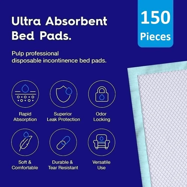 پدهای زیرانداز یکبار مصرف Cherry Medical Supply، بسته 150 عددی در 15 بسته بندی، 60 سانتی متر در 90 سانتی متر XL، پد بی اختیاری، پوشش تخت، آموزش توله سگ، محافظت فوق العاده جاذب برای کودکان، بزرگسالان و سالمندان