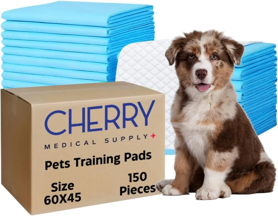 پدهای آموزشی حیوانات خانگی چری مدیکال ساپلای، 150 عددی بسته بندی شده در 5 کیسه، 60 در 45 سانتی متر، پدهای فوق العاده جاذب ادرار برای سگ ها، پدهای ضد نشت برای آموزش توالت به توله سگ ها، گربه ها، خرگوش ها