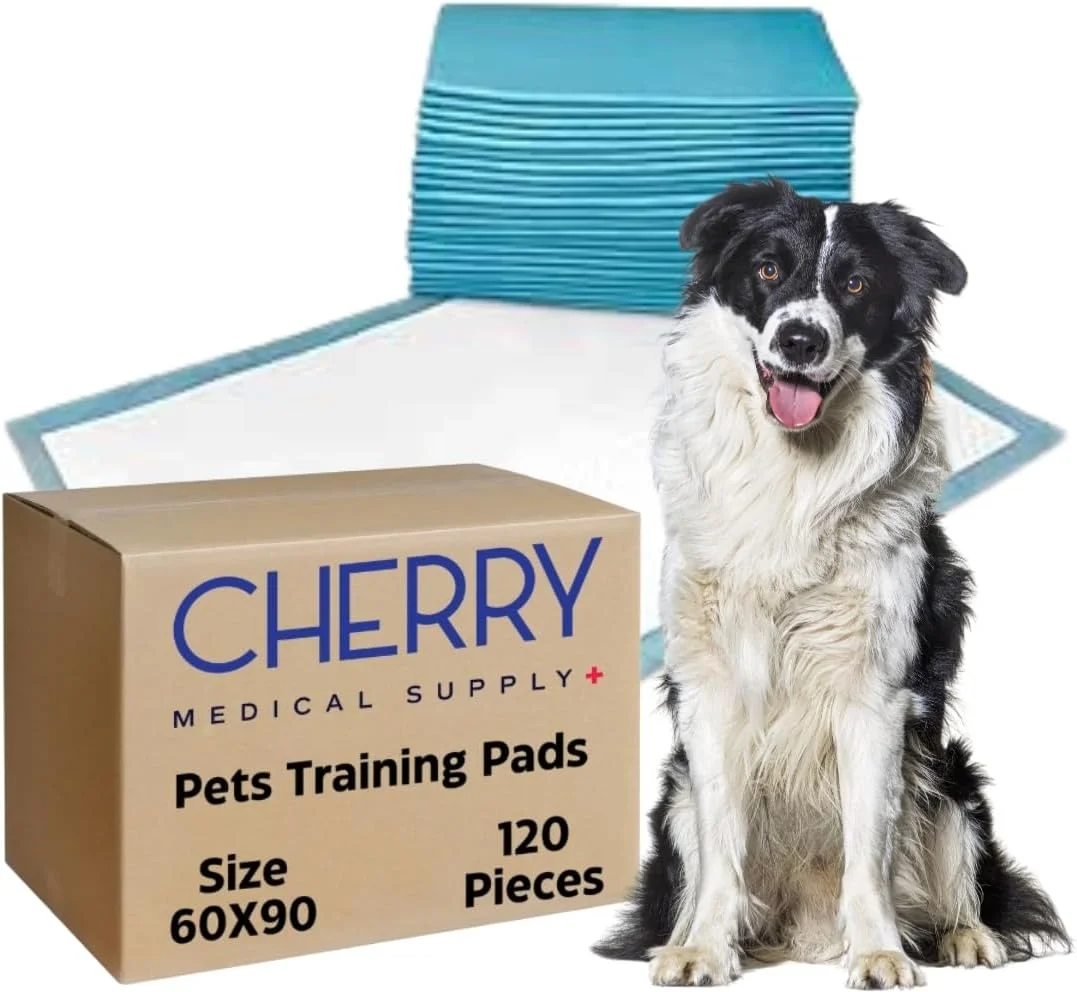پدهای آموزشی حیوانات خانگی چری مدیکال ساپلای، 120 عددی بسته بندی شده در 12 بسته، 60 سانتی متر در 90 سانتی متر، سایز XL، پدهای فوق العاده جاذب ادرار برای سگ ها، پدهای ضد نشت برای آموزش دستشویی توله سگ ها، گربه ها، خرگوش ها و سایر حیوانات خانگی