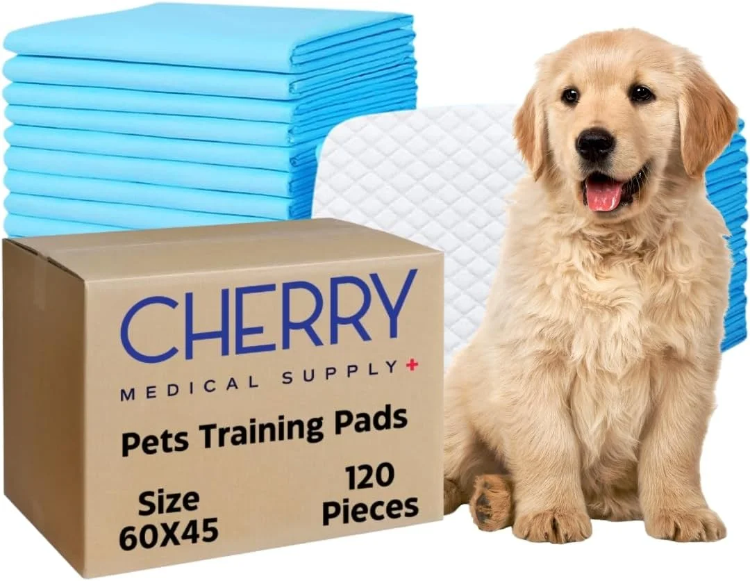پدهای آموزشی حیوانات خانگی چری مدیکال ساپلای، 120 عددی بسته بندی شده در 4 بسته، 60 سانتی متر در 45 سانتی متر، پدهای فوق العاده جاذب ادرار برای سگ ها، پدهای ضد نشت برای آموزش دستشویی توله سگ ها، گربه ها، خرگوش ها