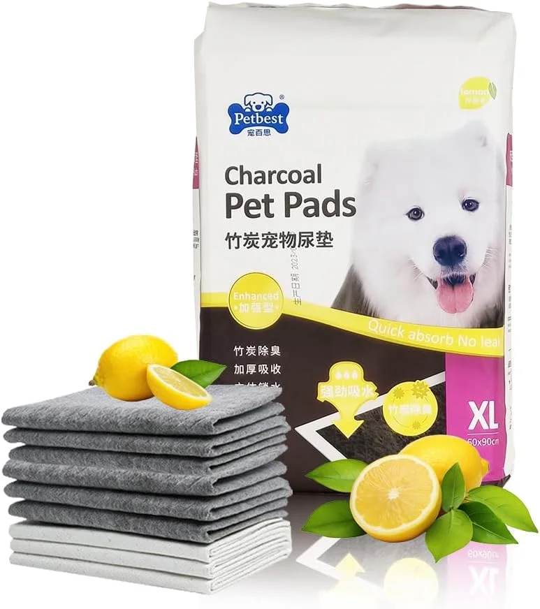 پد آموزشی سگ زغالی 20 عددی مناسب برای همه نژادها، زیرانداز ادرار سگ یکبار مصرف 5 لایه با طراحی ضد نشت و خشک شدن سریع، مقاوم در برابر پارگی و رایحه لیمو، ایده آل برای استفاده در داخل خانه 90 سانتی متر (مشکی)