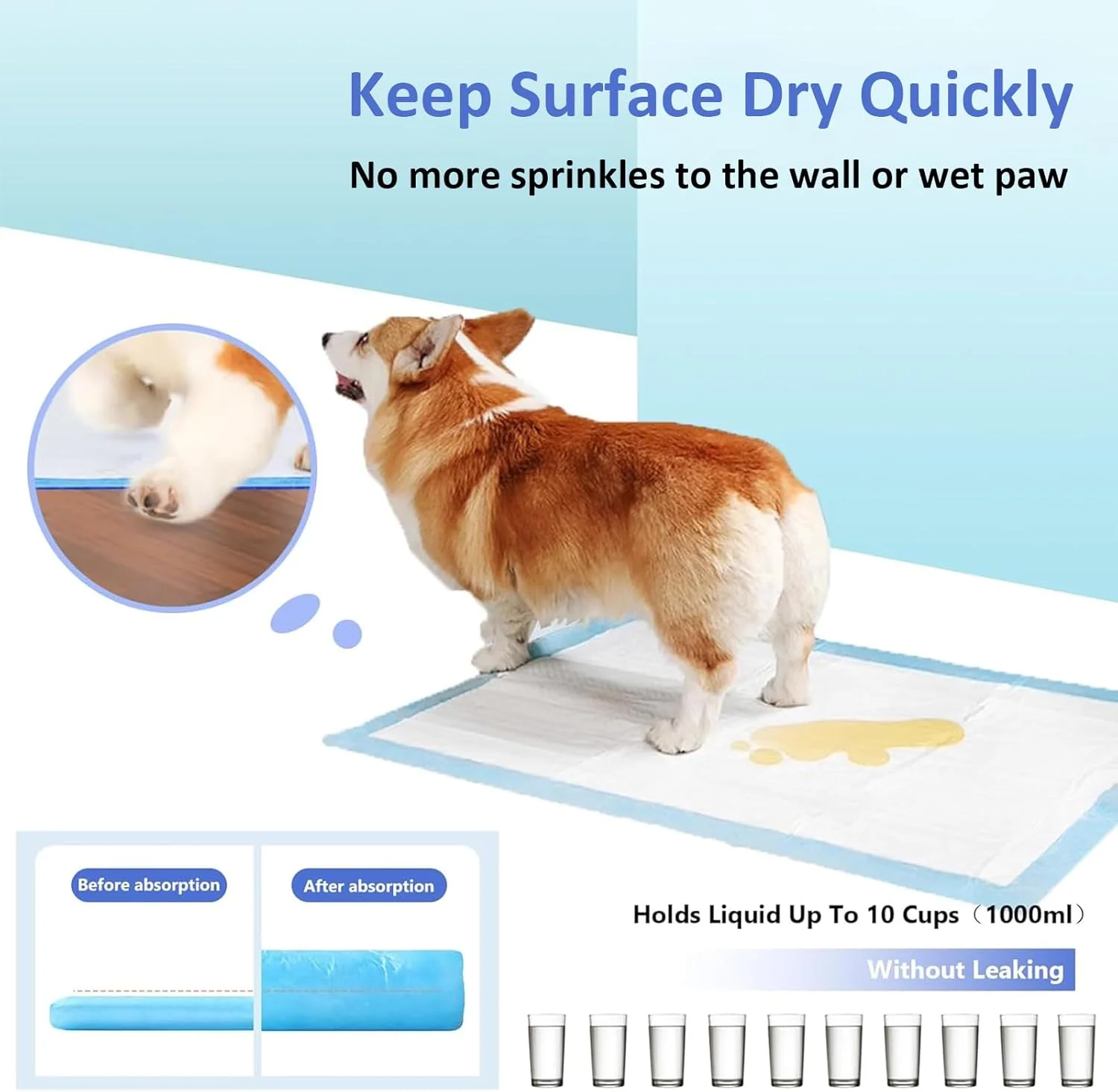 پدهای ادرار ضخیم XXL برای سگ ها 91x81 سانتی متر، 60 عدد، پدهای ادرار خیلی بزرگ، ضد نشت و فوق العاده جاذب، پدهای یکبار مصرف خشک شونده سریع برای آموزش ادرار سگ، گربه و حیوانات خانگی