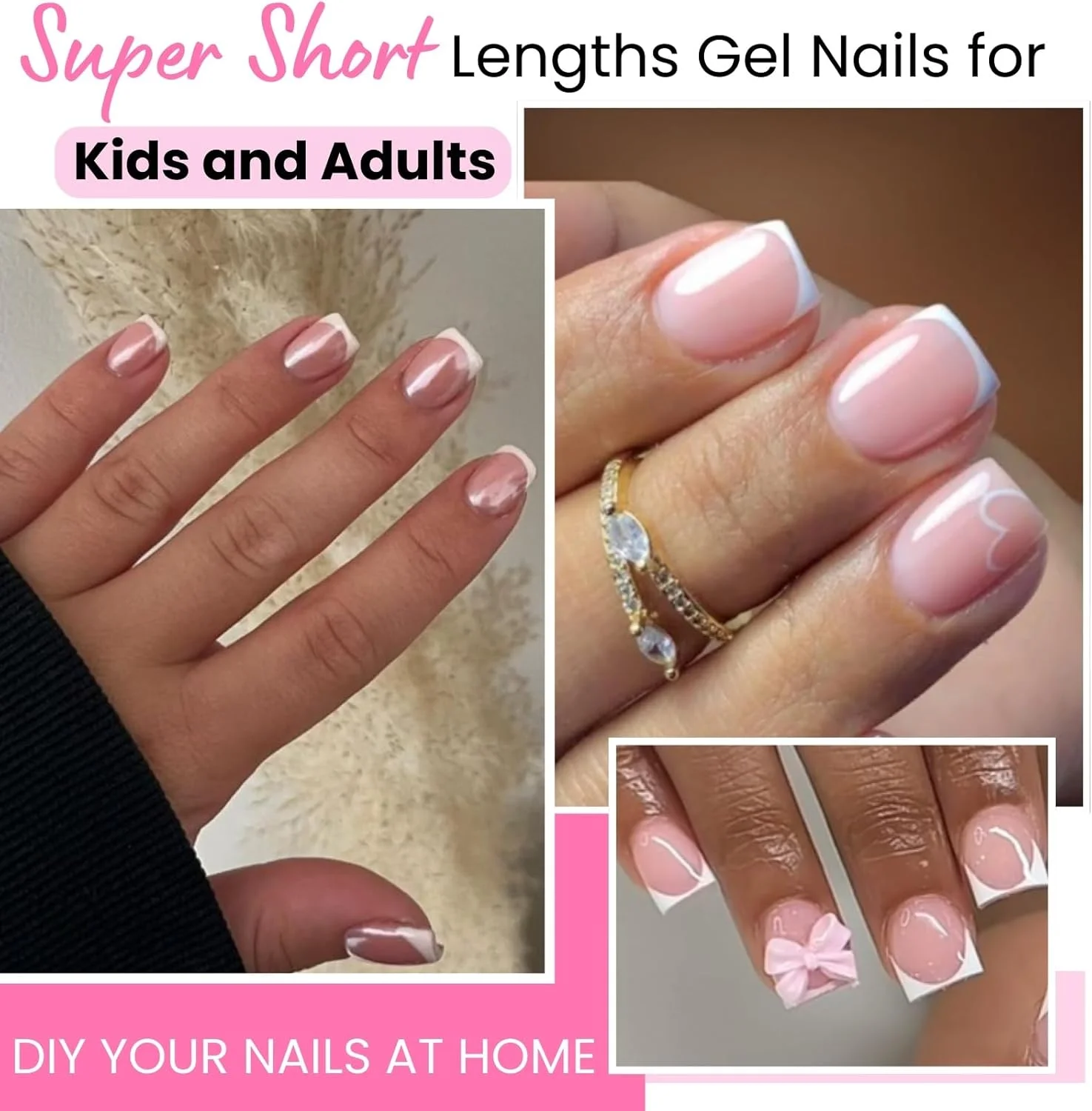 600 عدد تیپ ناخن ژلی مربعی XXS خیلی کوتاه، ناخن مصنوعی پوشش کامل از پیش طراحی شده کوچک برای بستر ناخن کوتاه، اکستنشن ناخن اکریلیک چسبی فشاری بی رنگ بسیار کوتاه، 12 سایز