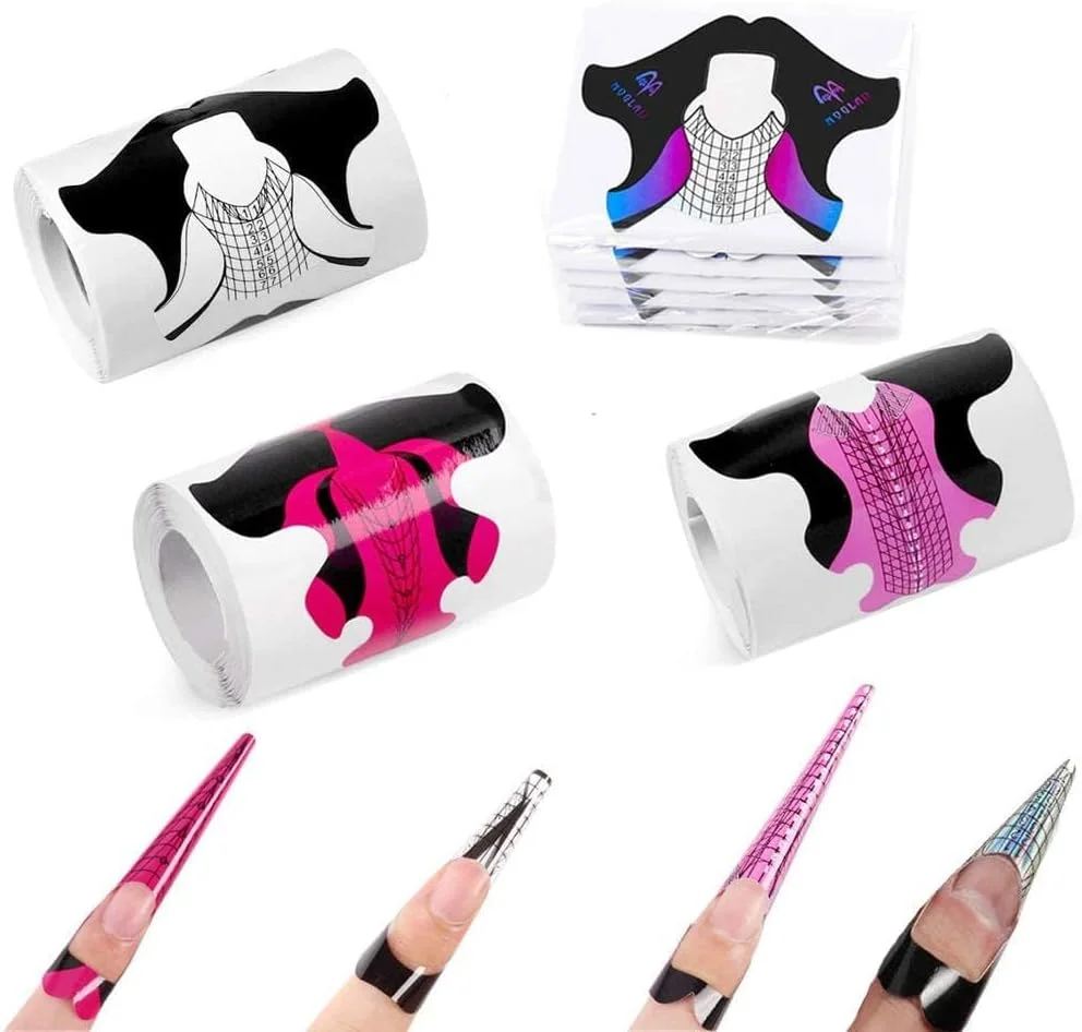 استیکرهای فرم ناخن خودچسب، طراحی محکم برای اکستنشن های اکریلیک و ژل، استیکرهای هنری ناخن قابل استفاده مجدد، ابزار مانیکور حرفه ای برای استفاده در سالن و DIY، 400 عدد