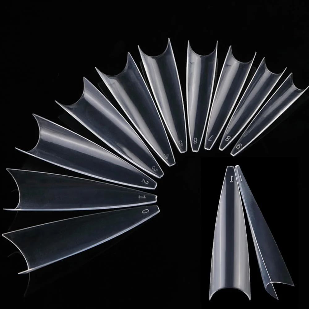 تیپ ناخن استیلتو - 500 عدد ناخن مصنوعی پوشش نیمه با 10 سایز، اکستنشن ناخن اکریلیک شفاف برای طراحی های ظریف فرانسوی، لوازم طراحی ناخن و مانیکور