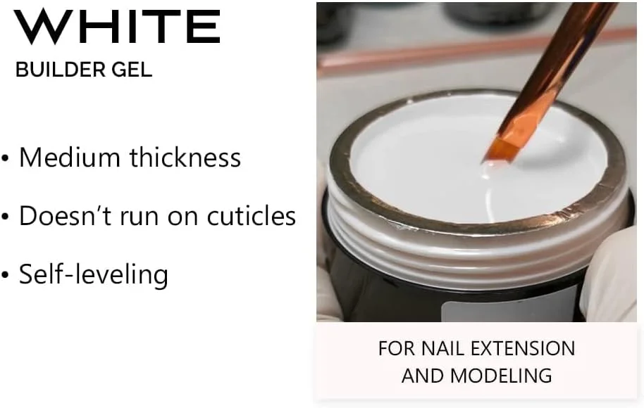 ژل بیلدر ناخن دنیسا سالن Sincero - سفید - بدون TPO - خود تراز شونده - ژل بازسازی حرفه ای ناخن غیر اسیدی - ژل بیلدر ناخن - ژل UV LED - 15 میلی لیتر