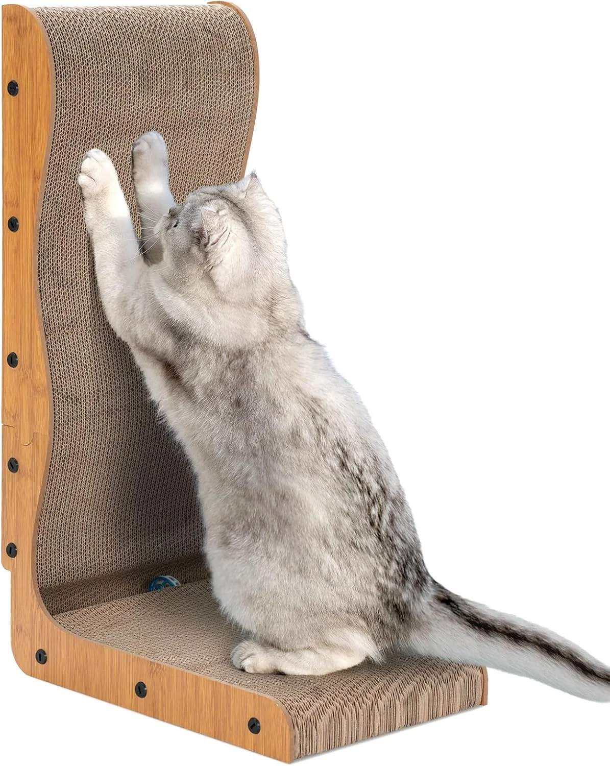 تخته خراش گربه ای L شکل - Happy & Polly 66 سانتی متر مقوای خراش برای گربه ها با توپ، مقاوم در برابر سایش با چگالی بالا - محافظت از مبلمان و مبل ها مناسب برای دیوارها و گوشه ها، بزرگ