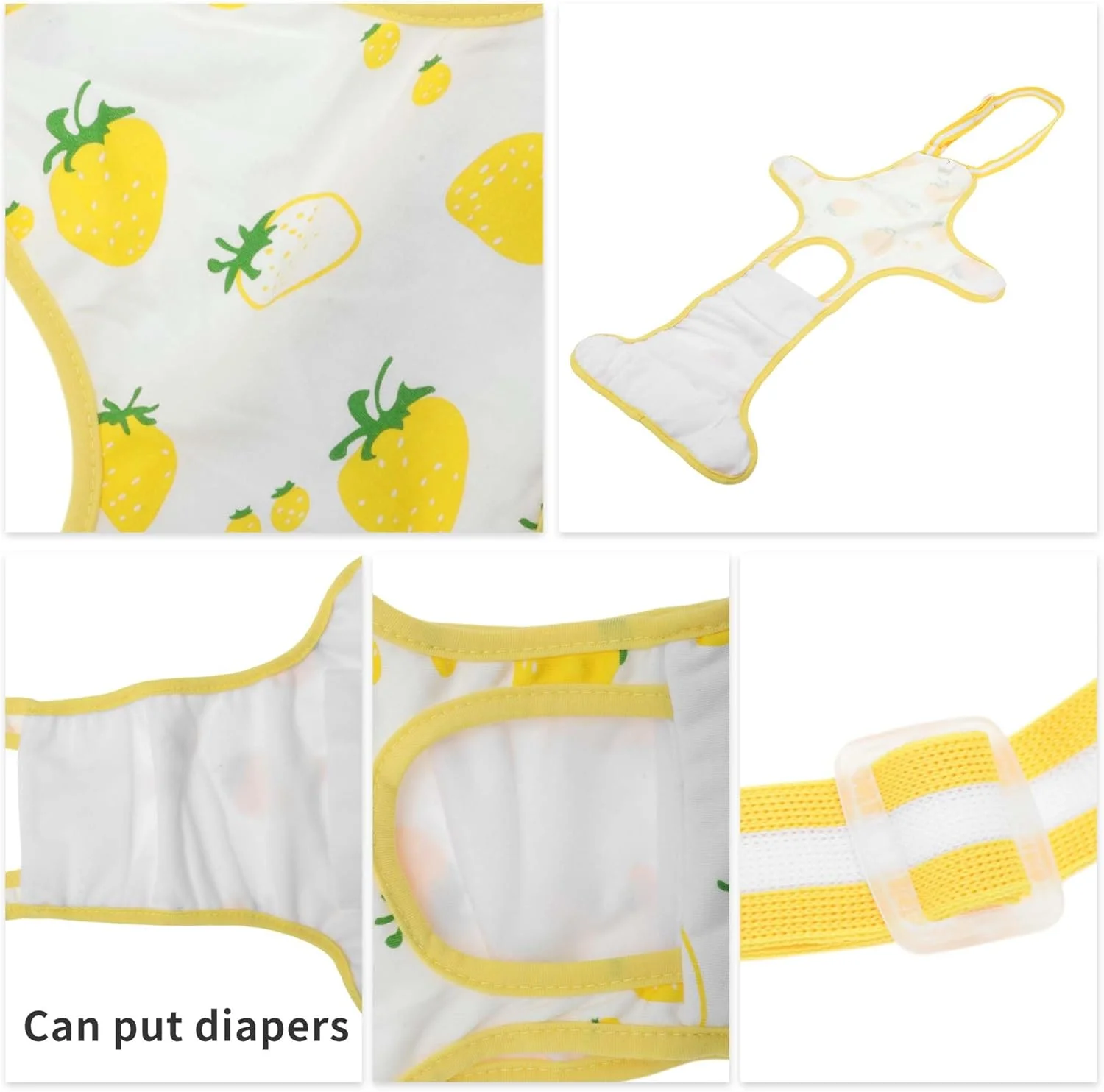 شورت بهداشتی سگ CAPASTEC برای سگ های ماده، شورت بهداشتی توله سگ، لباس زیر حیوانات خانگی، شلوار قابل شستشو و استفاده مجدد با بندهای قابل تنظیم، زرد و سفید، سایز بزرگ