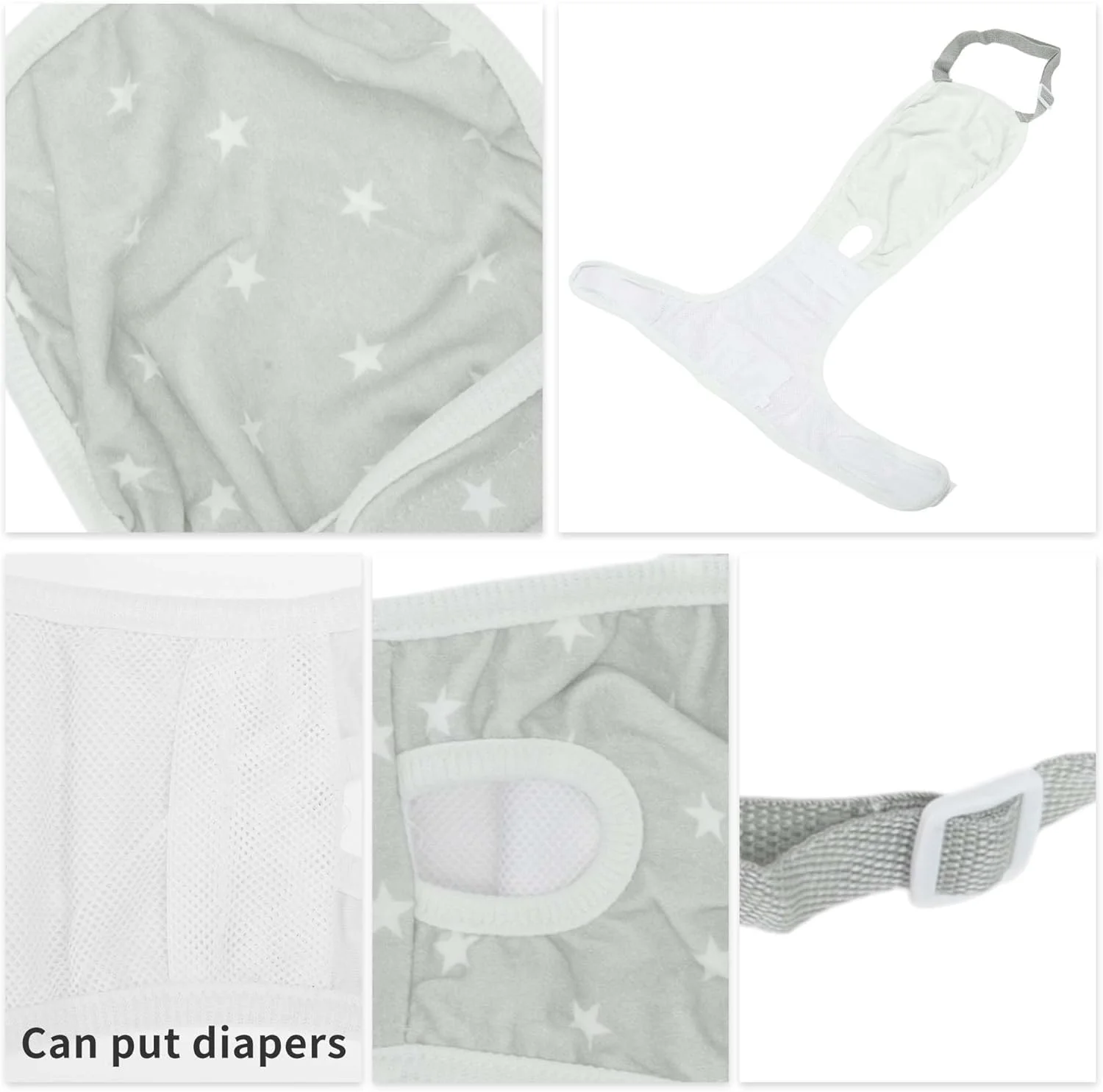 شورت بهداشتی سگ ماده، شورت فیزیولوژیکی توله سگ، لباس زیر حیوانات، شلوار قابل شستشو و استفاده مجدد با بندهای قابل تنظیم، خاکستری XL