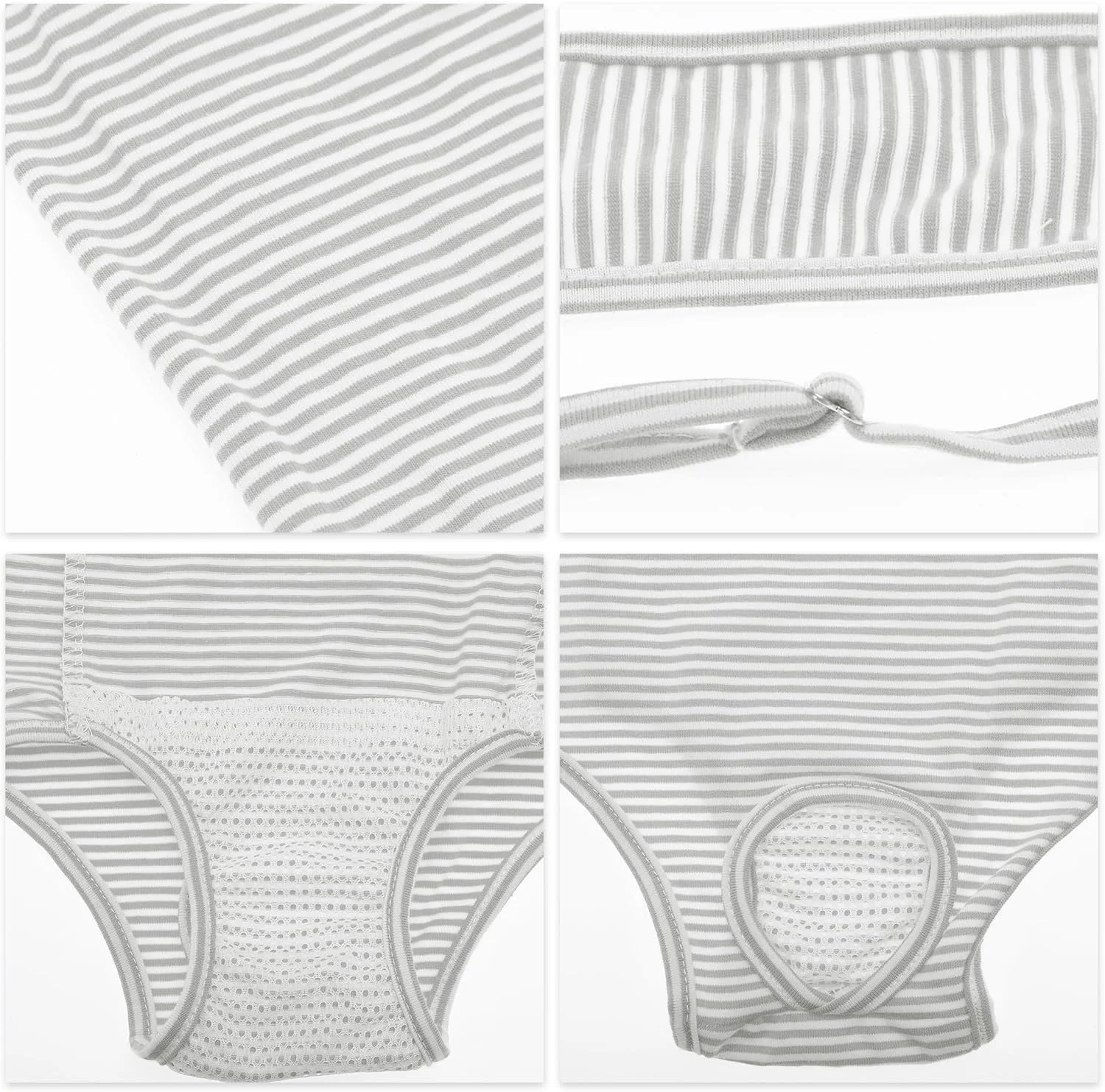 شلوار بهداشتی سگ با بند قابل تنظیم، پیشبند و بند شانه ای، قابل شستشو و استفاده مجدد، مناسب برای سگ ها و گربه های کوچک و متوسط، خاکستری، سایز S