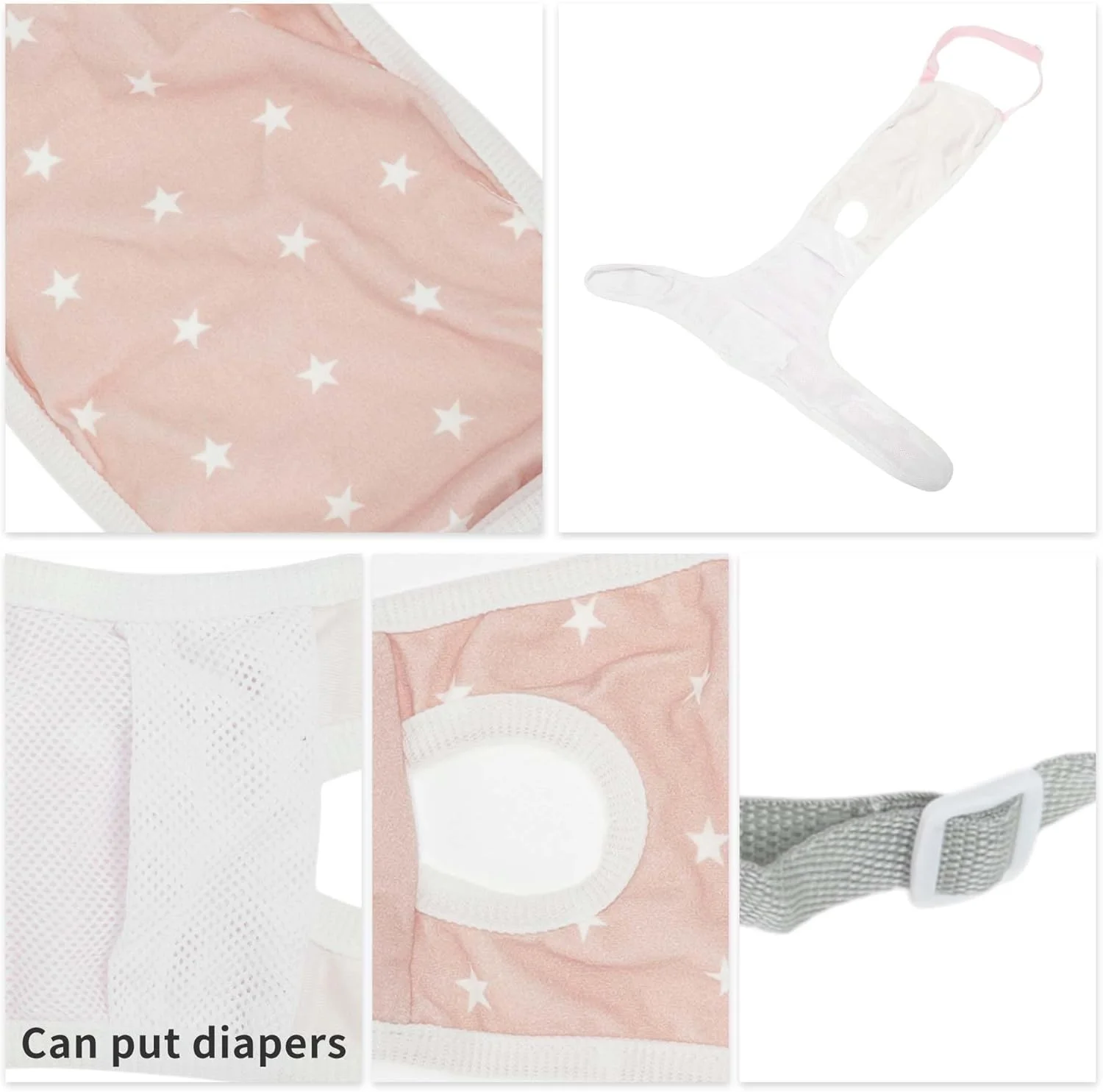 شورت بهداشتی سگ ماده، شورت فیزیولوژیکی توله سگ، لباس زیر حیوانات خانگی، شلوار قابل شستشو و استفاده مجدد با بندهای قابل تنظیم - صورتی - سایز متوسط