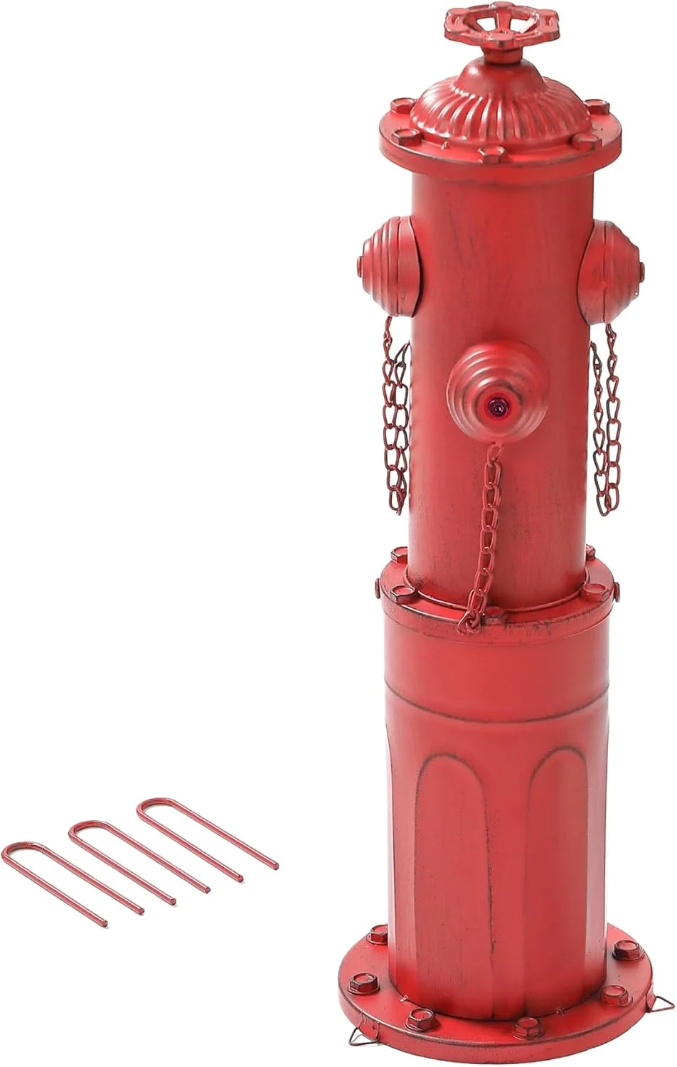 شیر آتش نشانی فلزی ۲۲.۵ اینچی سگ، ستون ادرار سگ قرمز رنگ برای آموزش در فضای باز، میله ادرار با میخ های زمینی، پایه پر کردنی برای حیاط، باغ، پاسیو
