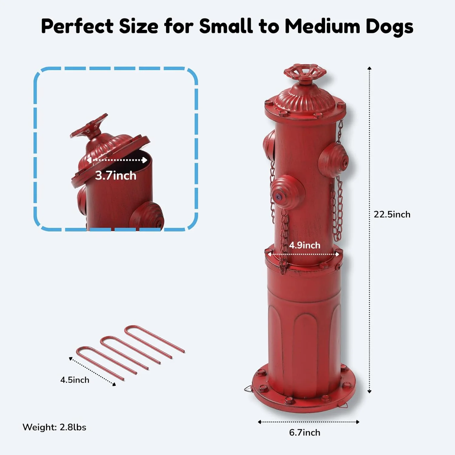 شیر آتش نشانی فلزی ۲۲.۵ اینچی سگ، ستون ادرار سگ قرمز رنگ برای آموزش در فضای باز، میله ادرار با میخ های زمینی، پایه پر کردنی برای حیاط، باغ، پاسیو شیر آتش نشانی فلزی ۲۲.۵ اینچی سگ، ستون ادرار سگ قرمز رنگ برای آموزش در فضای باز، میله ادرار با میخ های زمینی، پایه پر کردنی برای حیاط، باغ، پاسیو