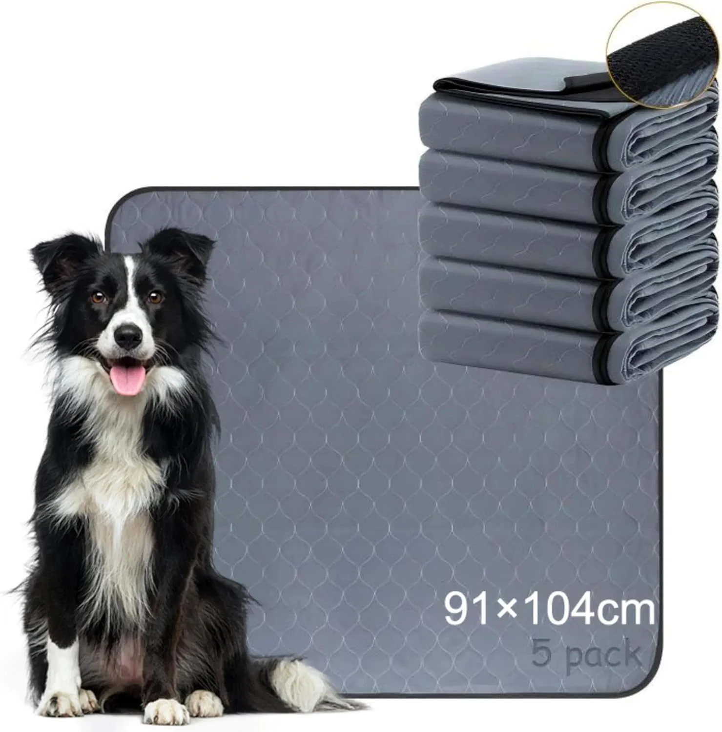 ست 5 عددی زیرانداز سگ قابل استفاده مجدد (91 x 104 سانتی متر) - پد ادرار حیوانات خانگی قابل شستشو، جذب سریع، ضد آب برای توله سگ ها و سگ های دارای بی اختیاری