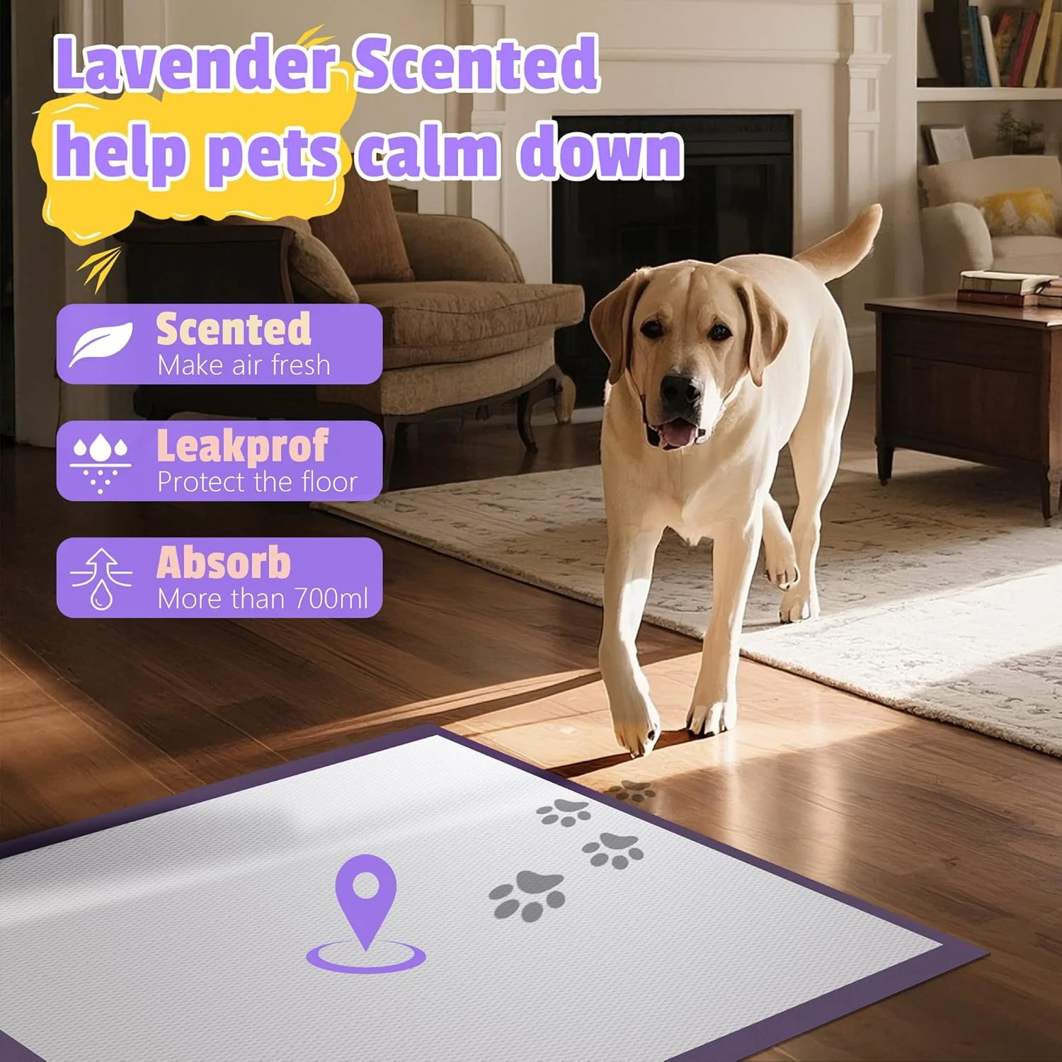 پدهای آموزشی سگ Bulubaky با رایحه اسطوخودوس، ضخیم و 6 لایه، بسیار جاذب، سایز بزرگ 76x91 سانتی متر، پدهای ادرار یکبار مصرف سگ، 150 عدد