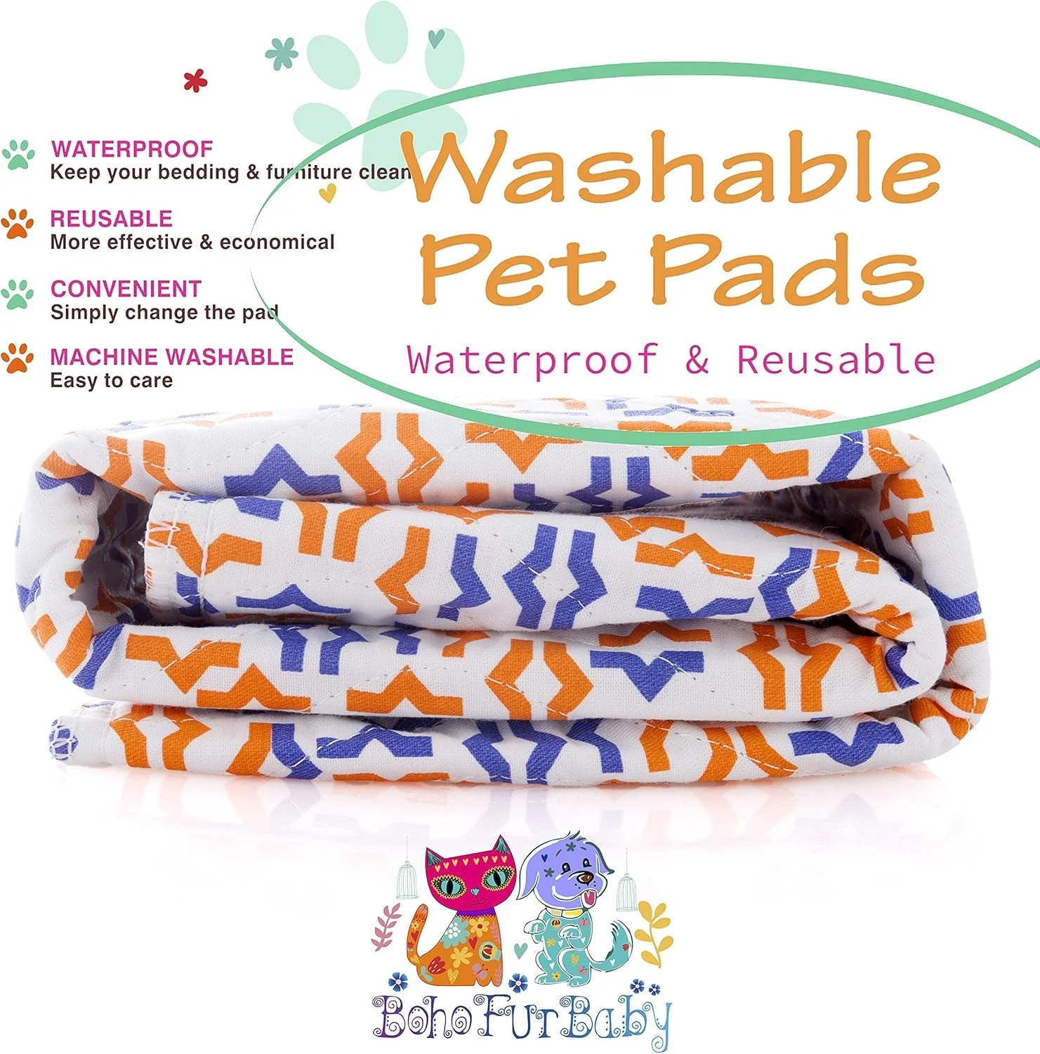 پد قفس/ باکس ضد آب 2 عددی طرح بوهو برای حیوانات خانگی، ضخیم، قابل استفاده مجدد و شستشو، مناسب آموزش ادرار توله سگ و سگ - سایز خیلی بزرگ 78x89 سانتی متر