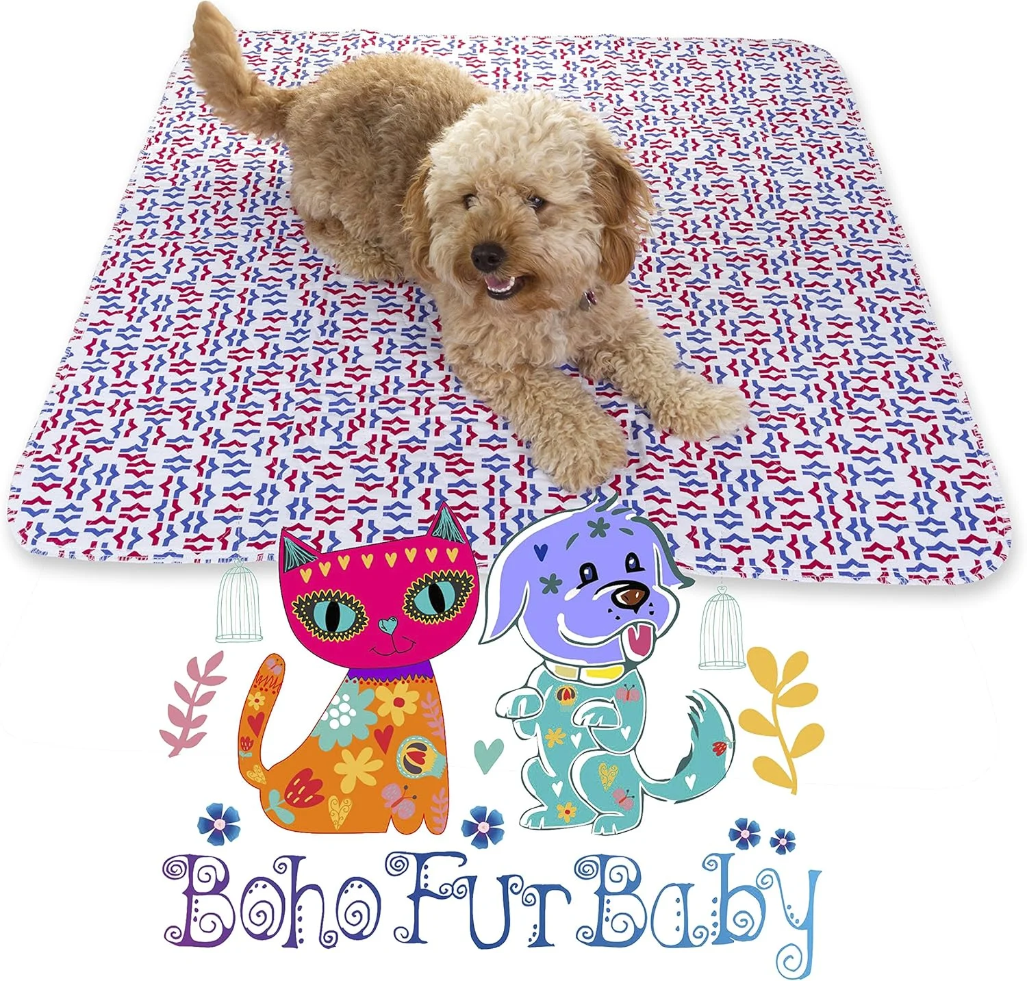 پد قفس/ باکس ضد آب 2 عددی طرح بوهو برای حیوانات خانگی، ضخیم، قابل استفاده مجدد و شستشو، مناسب آموزش ادرار توله سگ و سگ - سایز خیلی بزرگ 78x89 سانتی متر