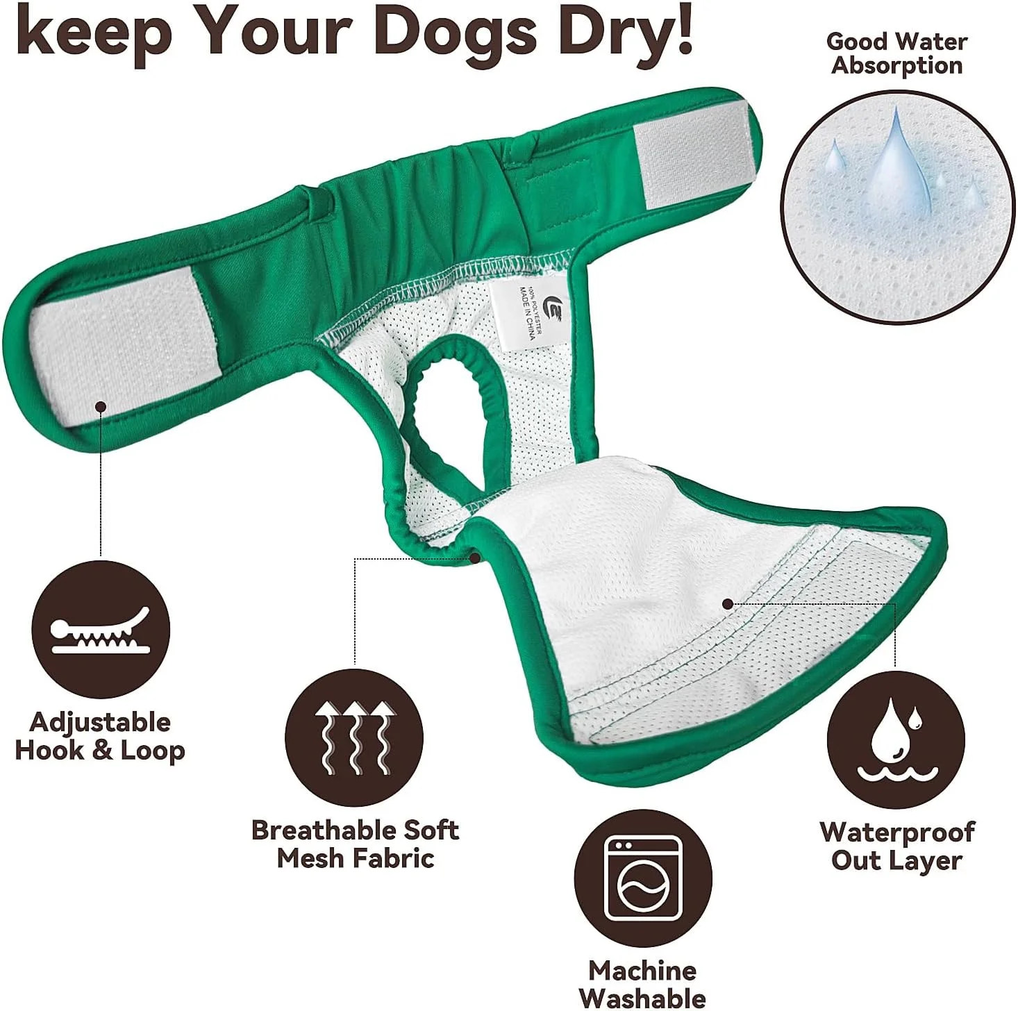 پوشک سگ زنانه Billionchains، قابل استفاده مجدد، قابل تنظیم، 3 عدد برای سگ های متوسط تا بزرگ - XXL