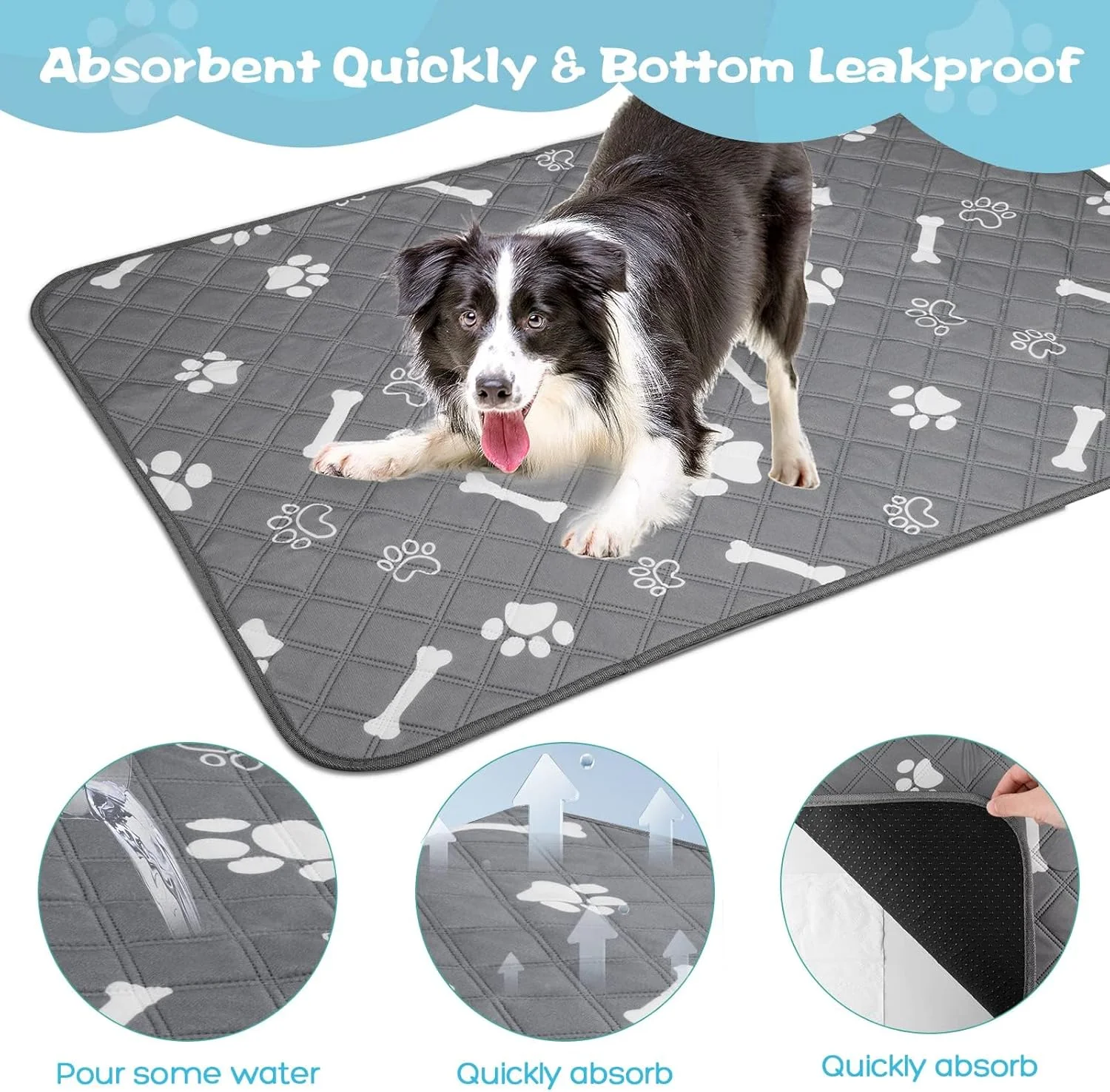 پد آموزشی سگ قابل استفاده مجدد، بسته 2 عددی - پد ادرار سگ با جذب سریع و ضد آب، پدهای توله سگ قابل شستشو برای خانه/ماشین/مسافرت - 60x90 سانتی متر