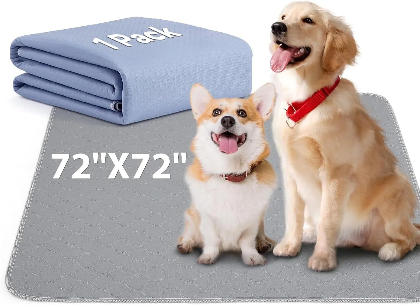 پدهای آموزشی سگ قابل استفاده مجدد BHVESLL، سایز 183x183 سانتی متر - 1 عدد پد تخت بی اختیاری، پدهای ادرار قابل شستشو با جذب سریع مایعات، مناسب برای سگ ها، گربه ها، خرگوش و حیوانات مسن
