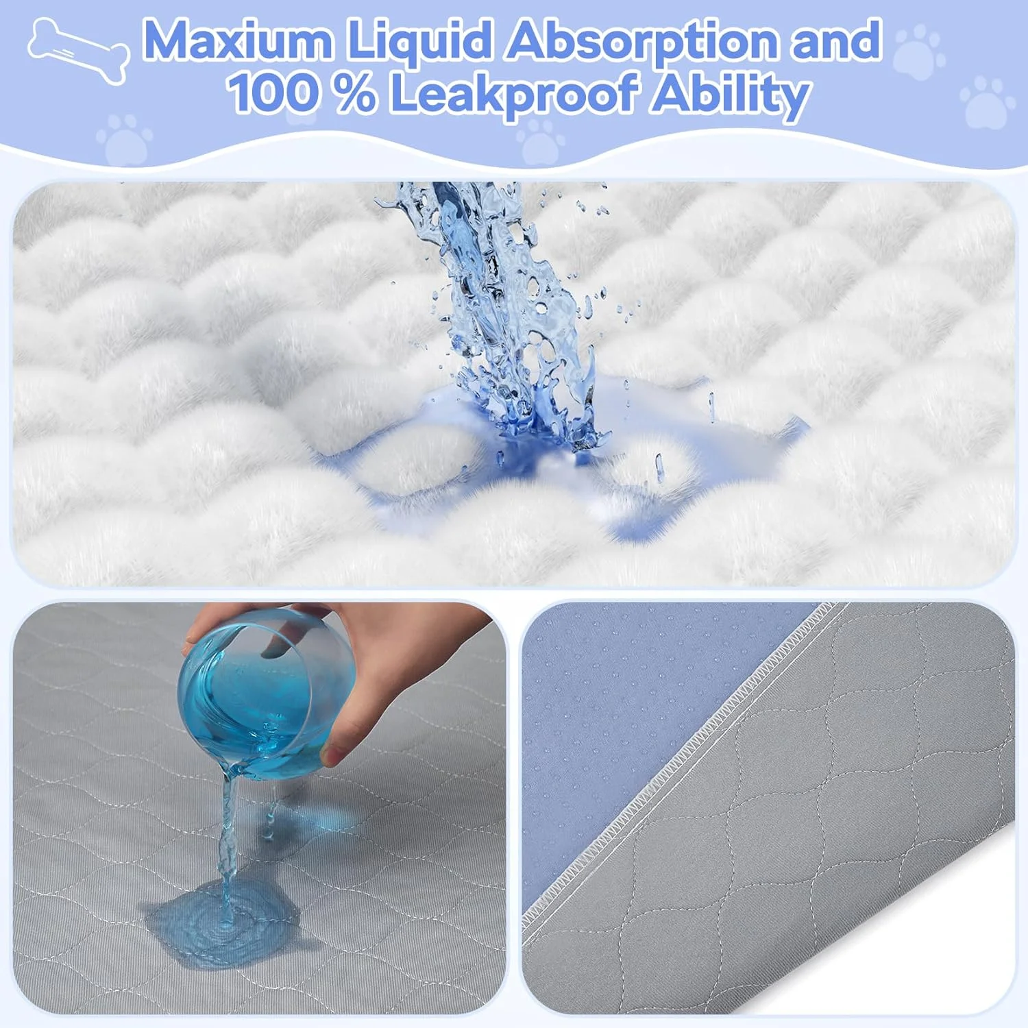 پدهای آموزشی سگ قابل استفاده مجدد BHVESLL، سایز 183x183 سانتی متر - 1 عدد پد تخت بی اختیاری، پدهای ادرار قابل شستشو با جذب سریع مایعات، مناسب برای سگ ها، گربه ها، خرگوش و حیوانات مسن