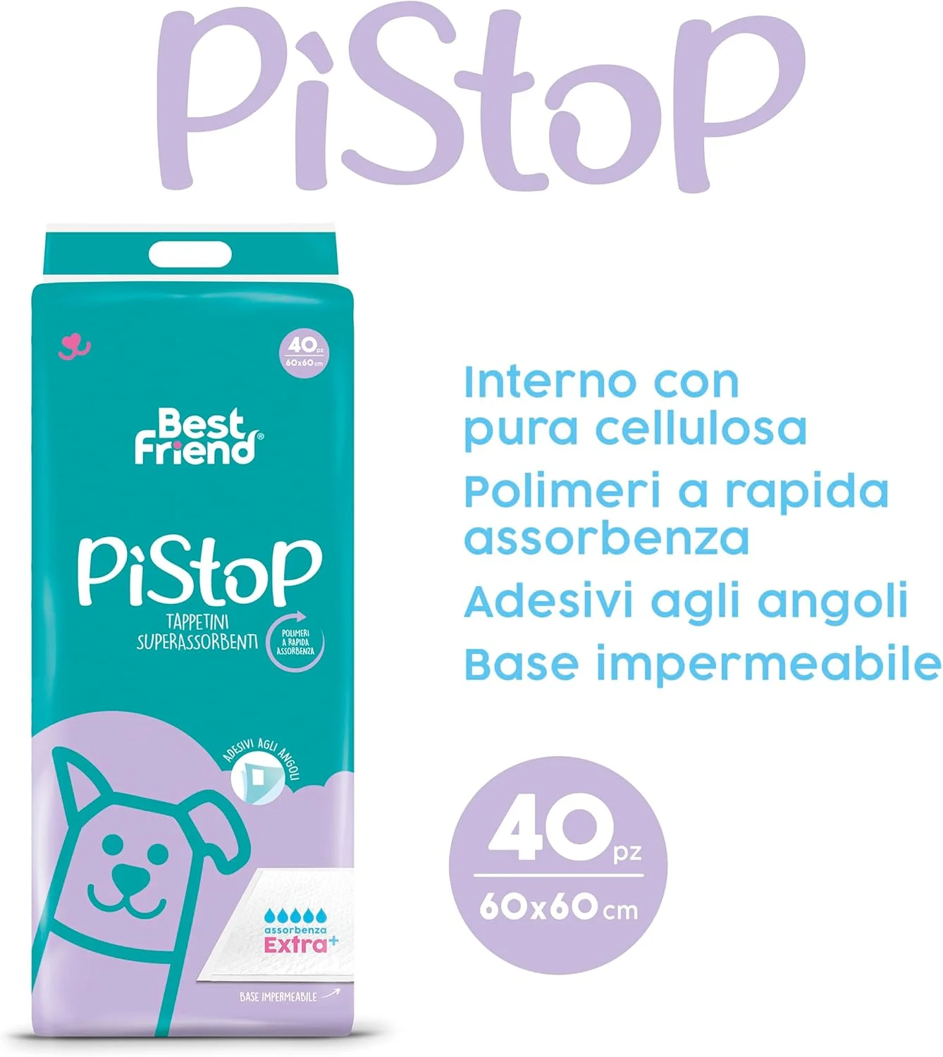 پد جاذب ادرار سگ بست فرند مدل PI'-STOP سایز 60X60 سانتی متر، 40 عددی، پارچه ای