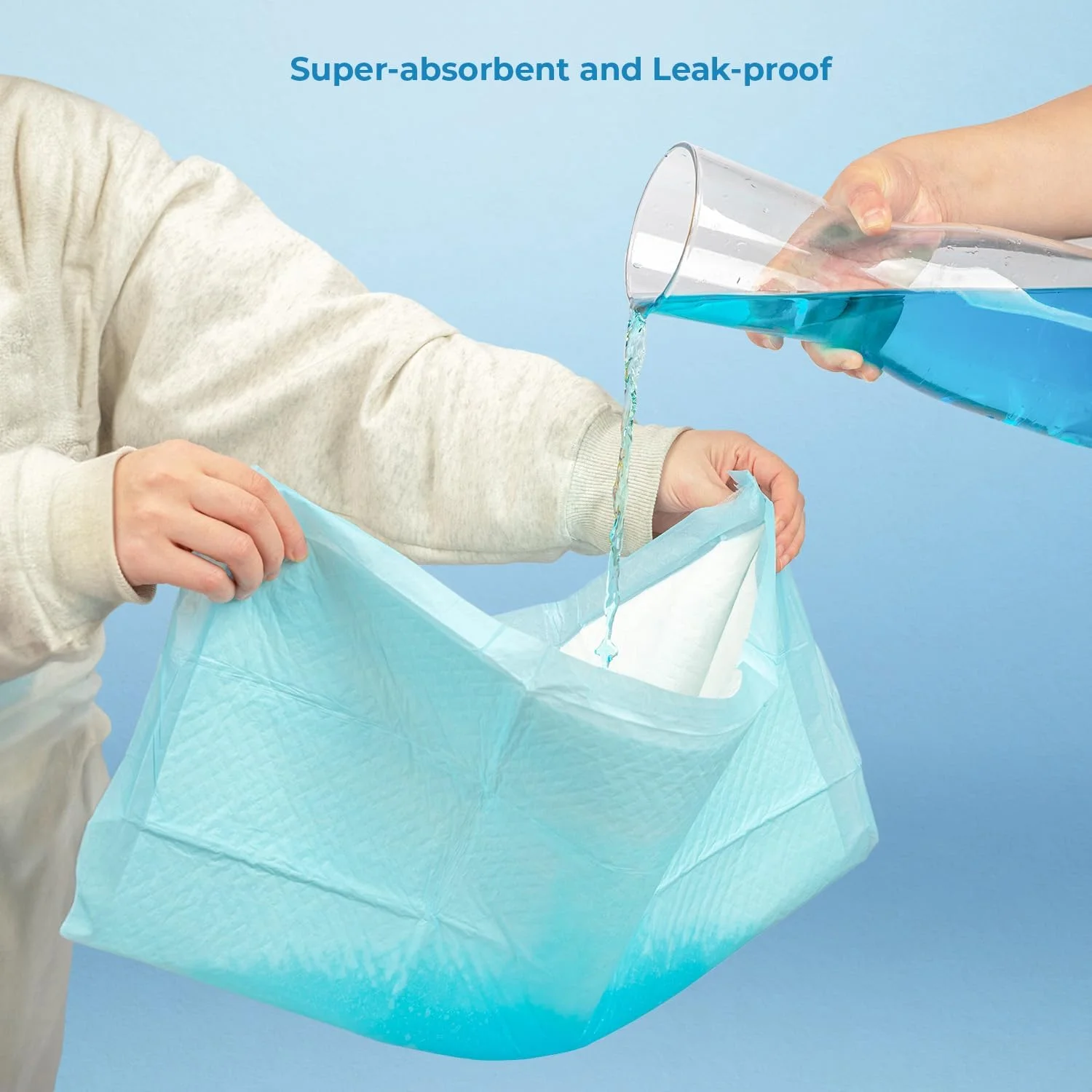 پدهای یکبار مصرف سگ و توله سگ، بسته 100 عددی، فوق العاده جاذب، مقاوم در برابر نشت و بدون رد برای حیوانات خانگی داخل خانه، محافظت از کف - آبی روشن، 91x70 سانتی متر