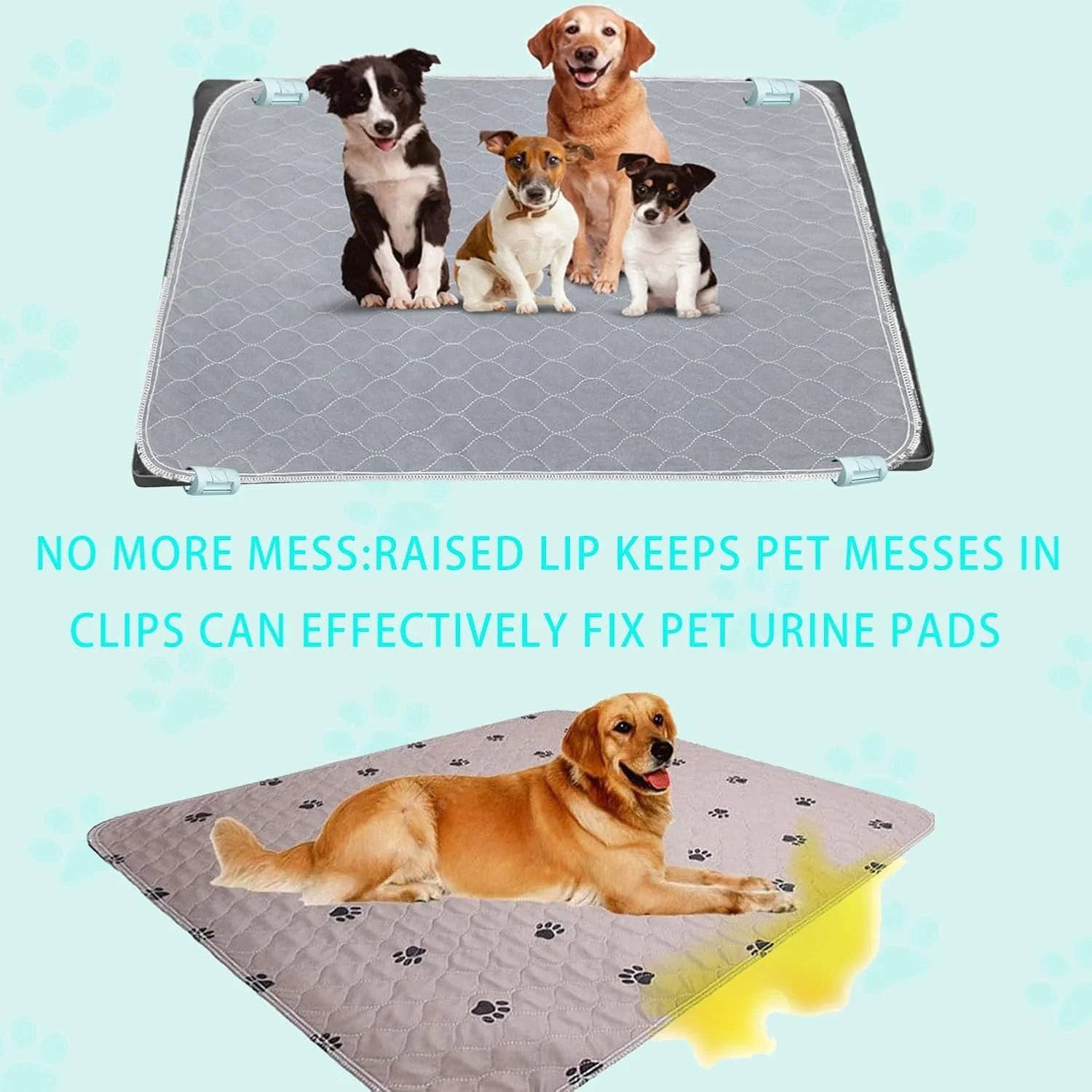 سینی نگهدارنده پد ادرار سگ، سینی آموزش توالت توله سگ با 6 گیره، سینی توالت سگ با لبه بلند، سینی نگهدارنده پد سیلیکونی ضد لغزش برای تمیز کردن آسان.