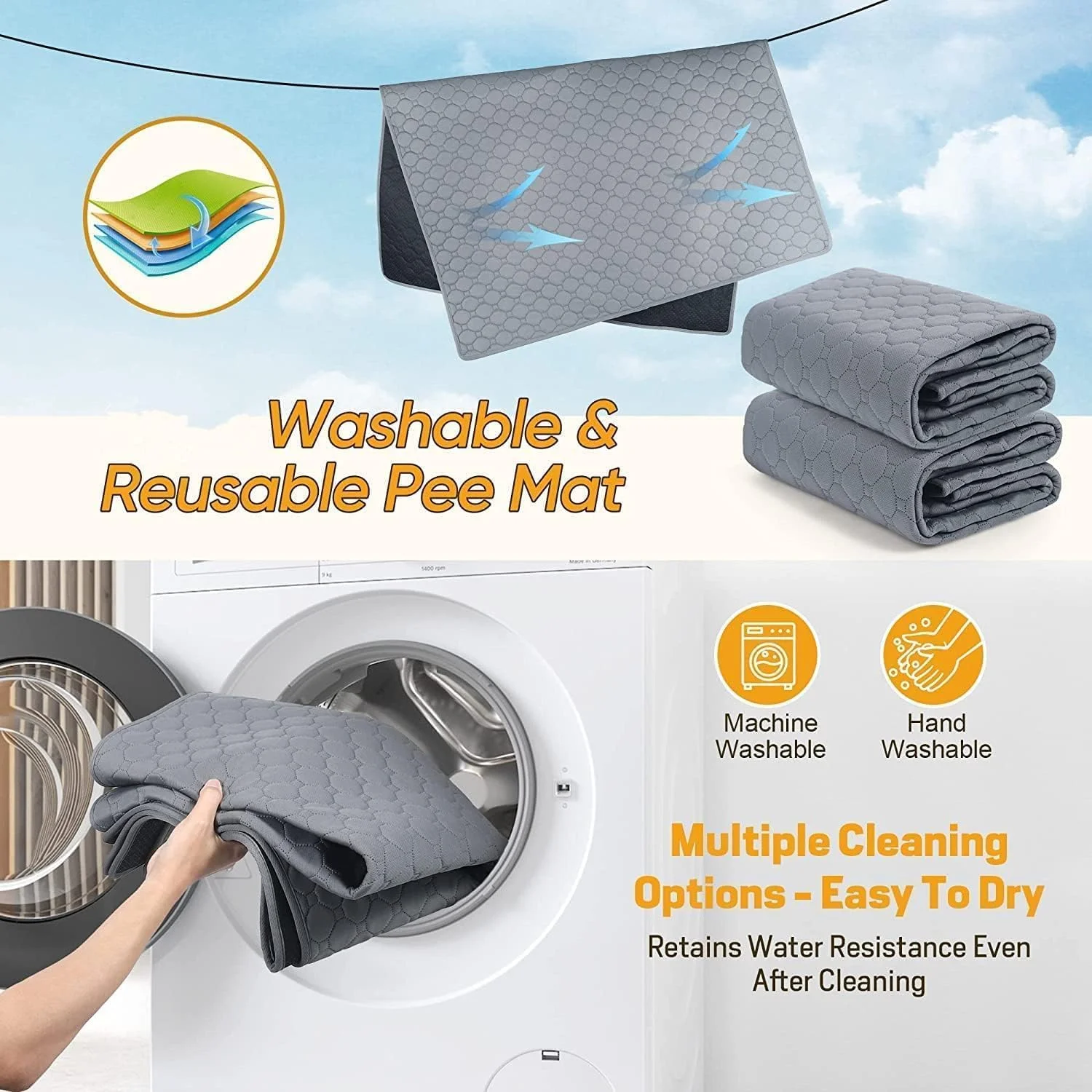 پدهای ادرار شوی سگ | پدهای ادرار سگ قابل شستشو | 70×50 سانتی متر پدهای ادرار قابل استفاده مجدد برای سگ | پد زایمان تنفسی ضد آب 4 لایه برای سگ و گربه | پدهای آموزشی زایمان فوق العاده جاذب