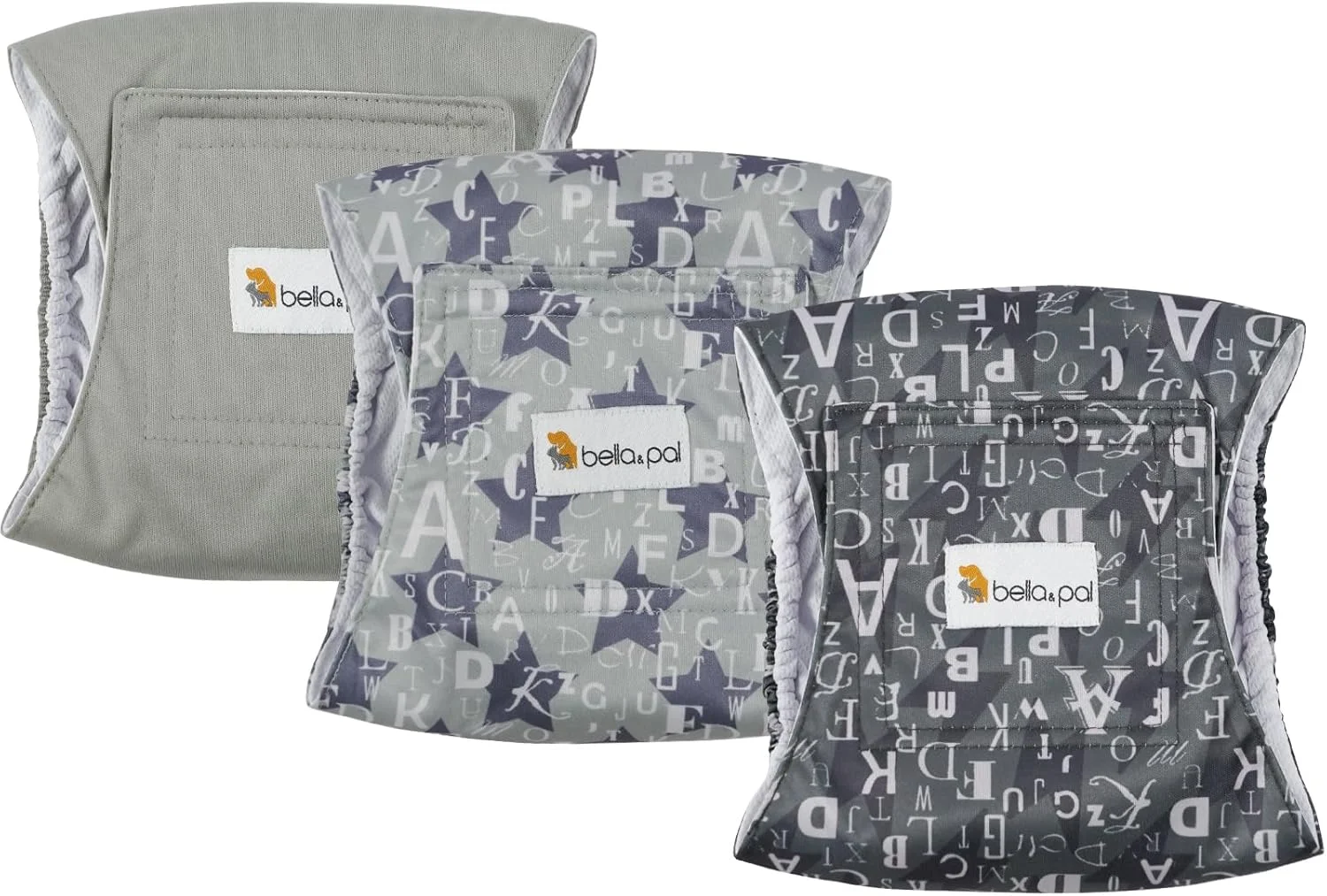 پوشک سگ نر BELLA & PAL، بسته 3 عددی، نوارهای شکمی قابل استفاده مجدد برای بی اختیاری، علامت گذاری سگ، ادرار هیجانی، قابل شستشو، سازگار با محیط زیست برای سگ های نر کوچک (XS، 27-33 سانتی متر)