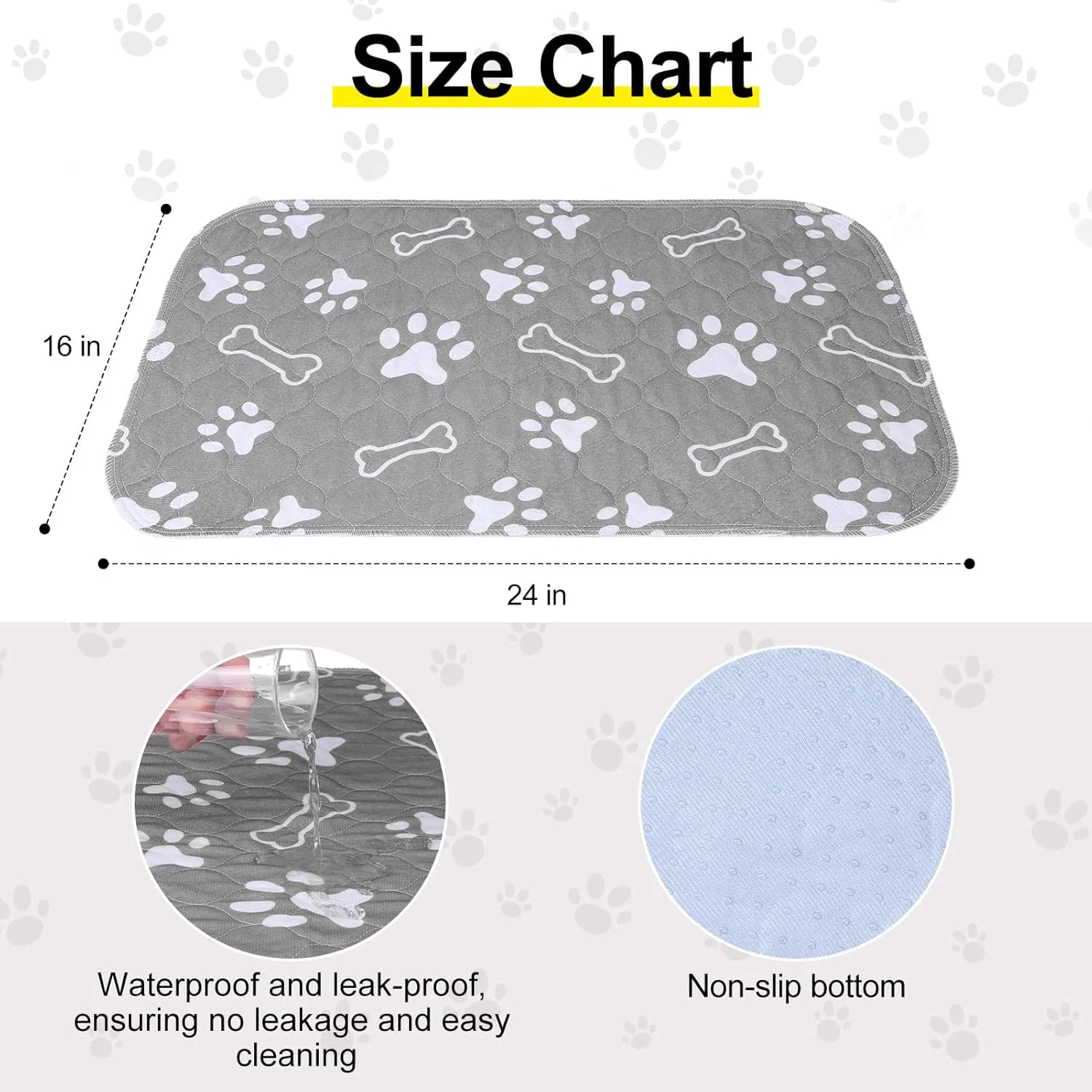 پدهای قابل شستشوی سگ BEAUTYZOO، 40x60 سانتی متر، بسته 6 عددی، زیراندازهای قابل استفاده مجدد برای توله سگ، پدهای آموزشی حیوانات خانگی، فوق العاده جاذب برای آموزش حیوانات خانگی، آموزش در خانه و بی اختیاری، پدهای ادرار سگ، خاکستری